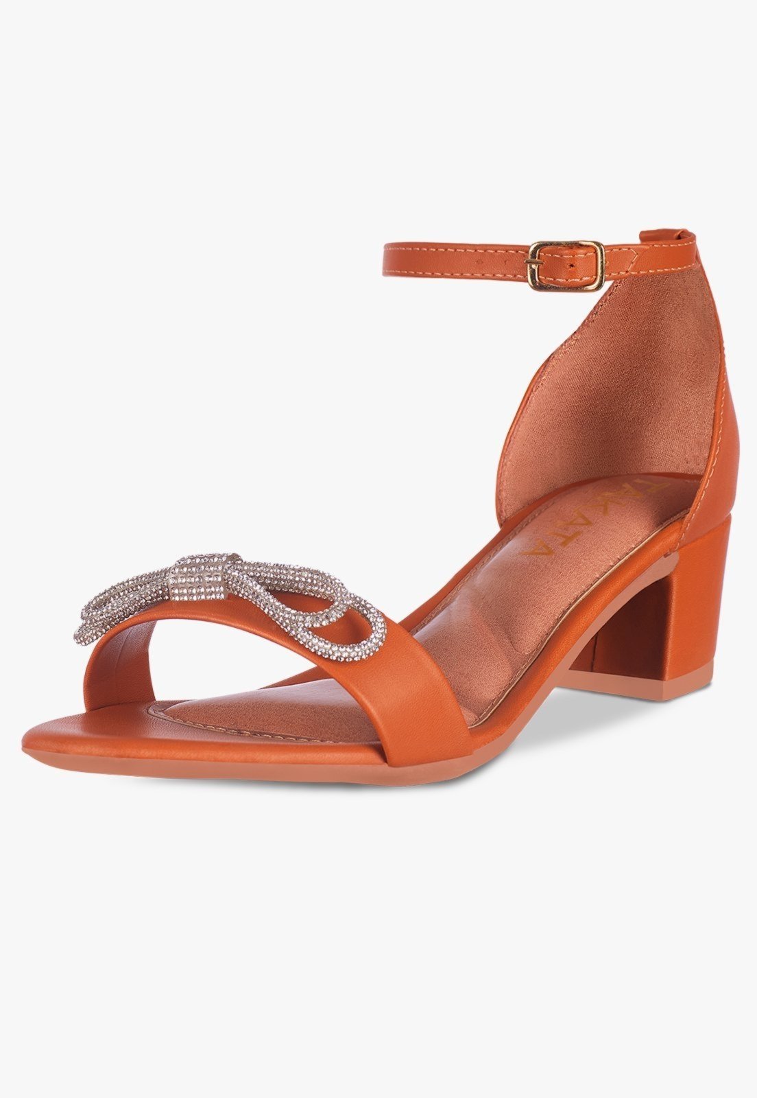 Sandália Feminina Salto Bloco Quadrado Baixo Sapato Laço Cristal Caramelo