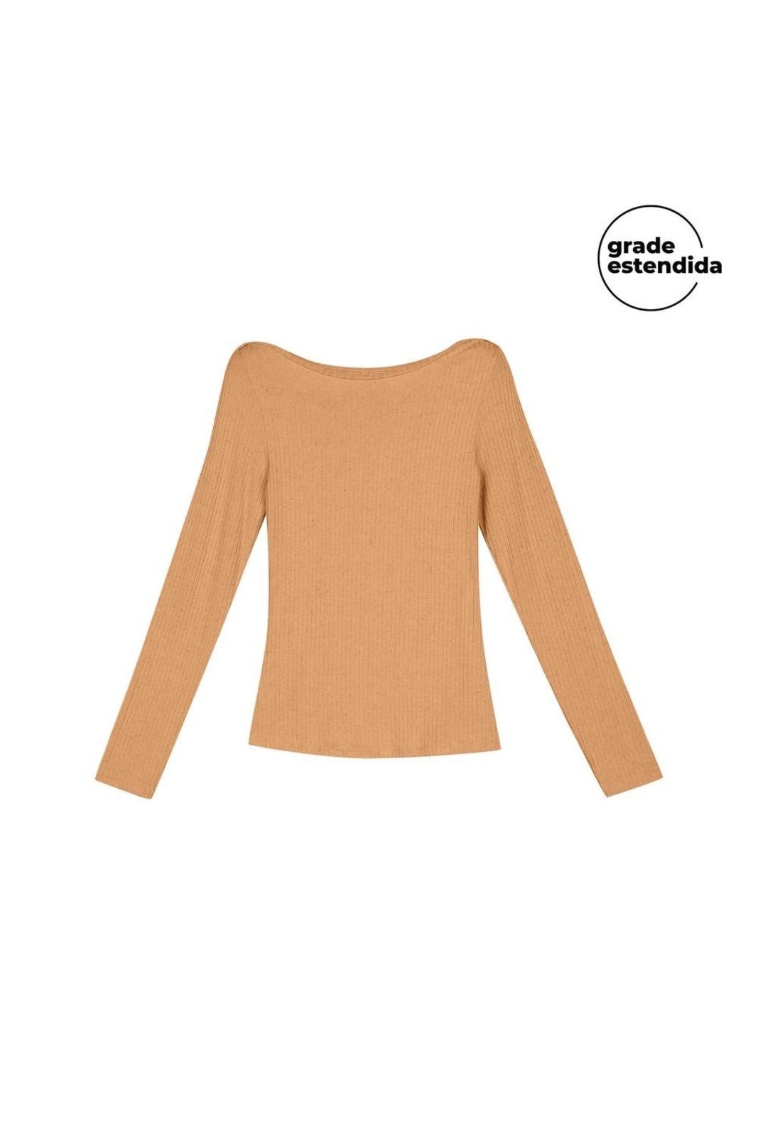 Blusa Feminina Comfy Manga Longa Canelada Marialícia Laranja