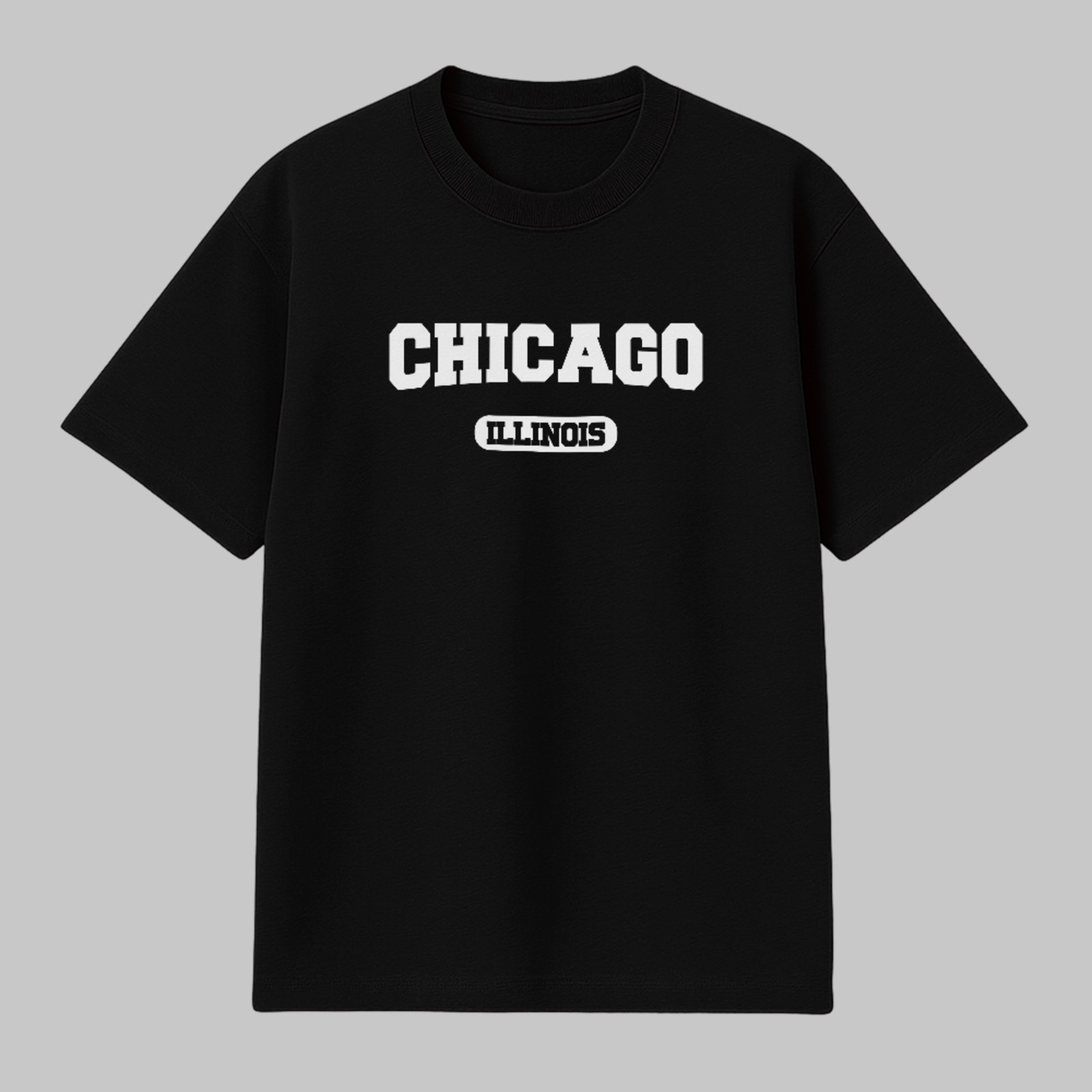 Camiseta Básica Chicago Illinois Estilo Urbano Vintage Unissex Preto