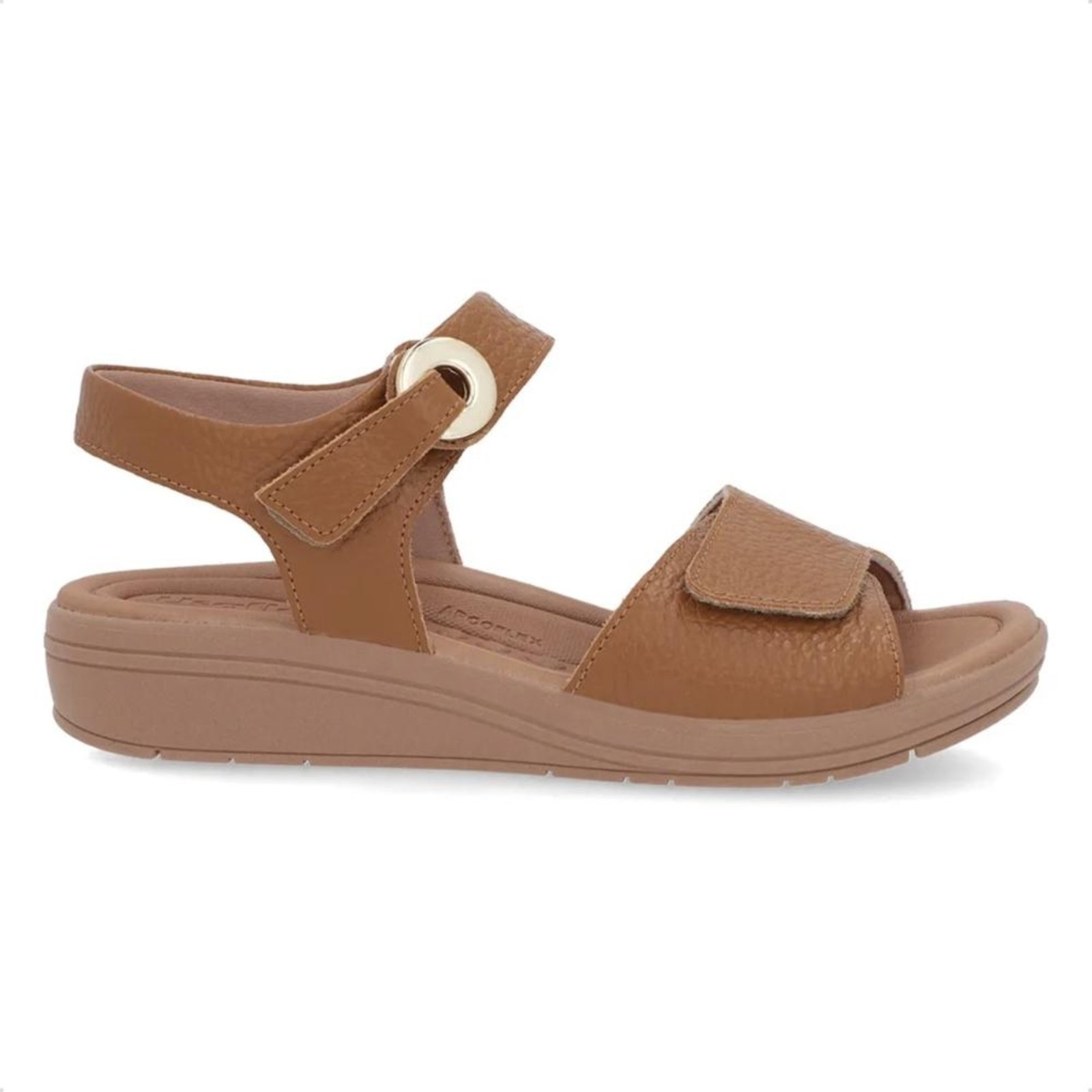 Sandália Usaflex Feminina Salto Anabela Ajuste Fecho-Flex Casual AK0508 Caramelo