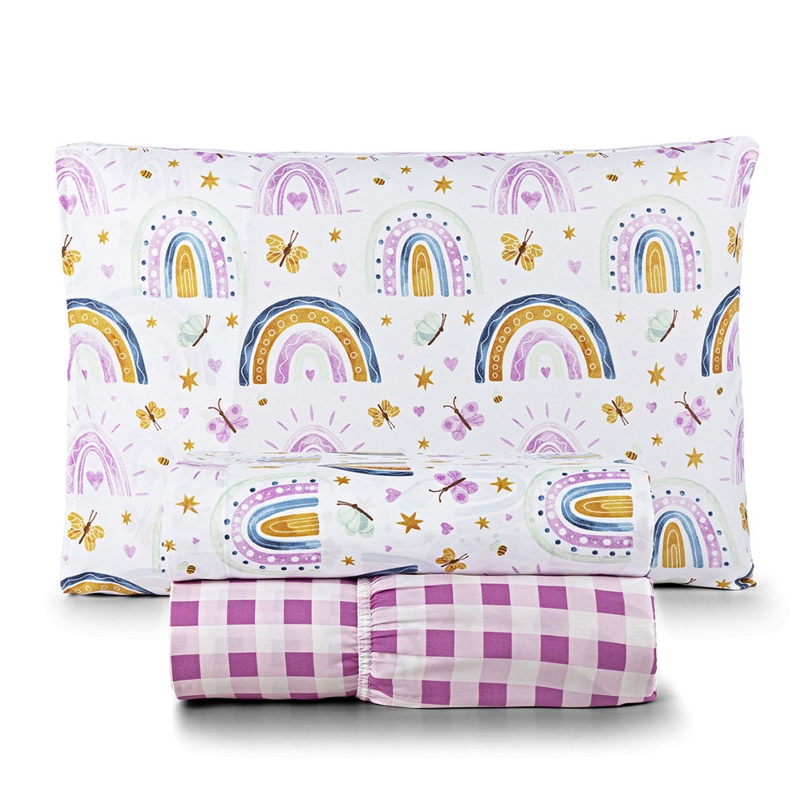 Jogo de Cama Lençol Casa Scarpa Lutti Solteiro 200 Fios Estampado 3 Peças Arco íris Rainbow Rosa