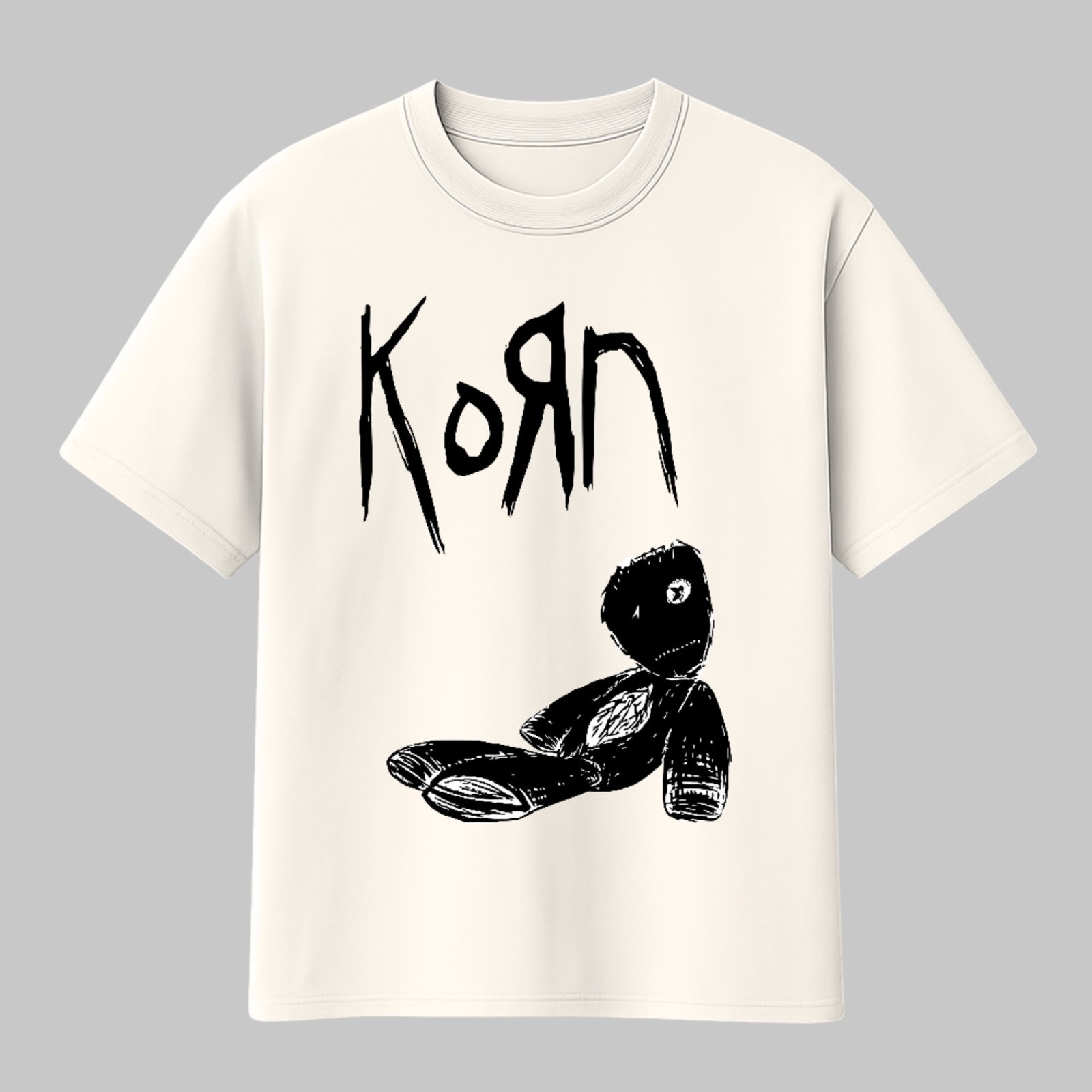 Camiseta Básica Korn Ícone Minimalista Rock Nu Metal Unissex Off White