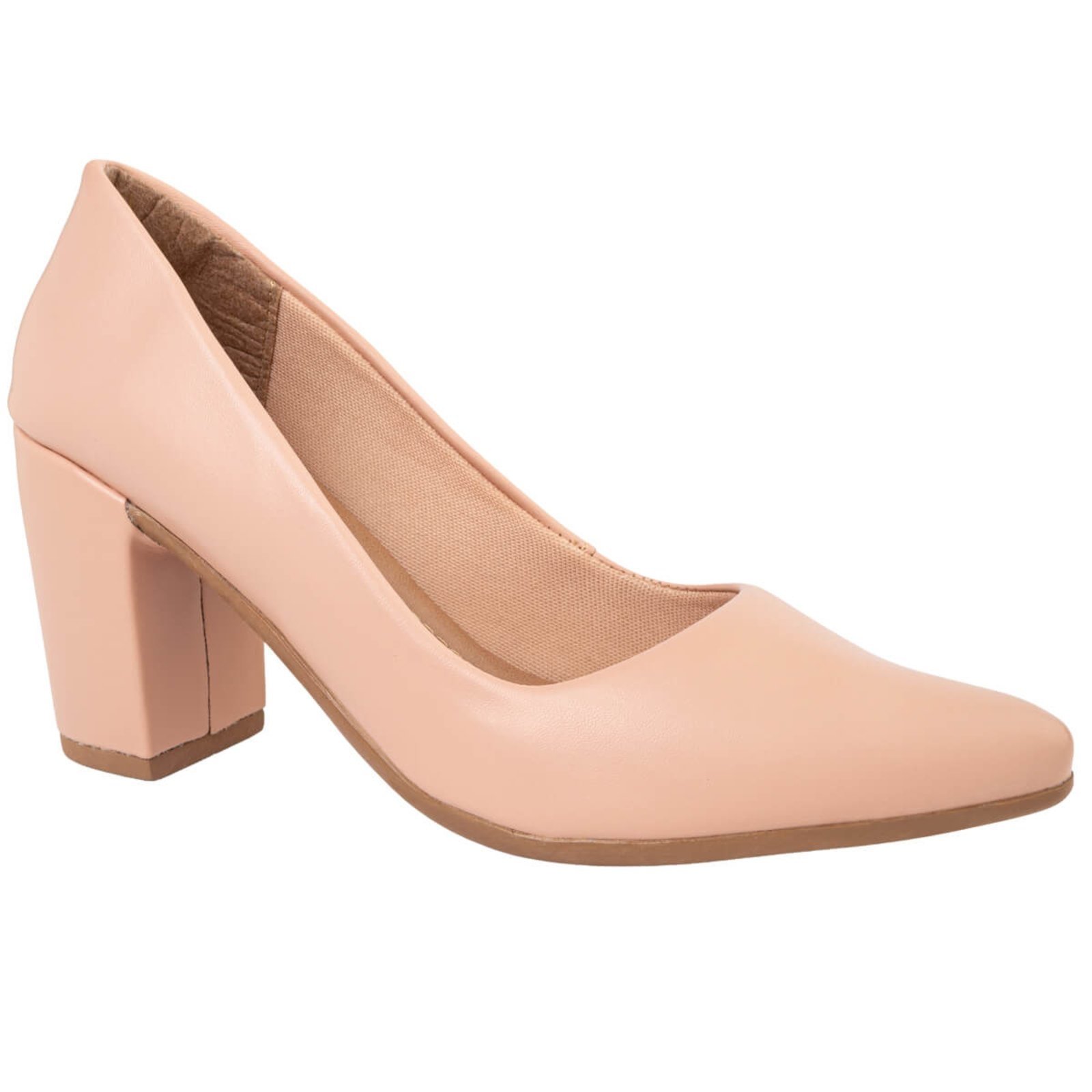 Sapato Scarpin Feminino Salto Alto Bloco Grosso Social Casual Via Angel 7701 Nude