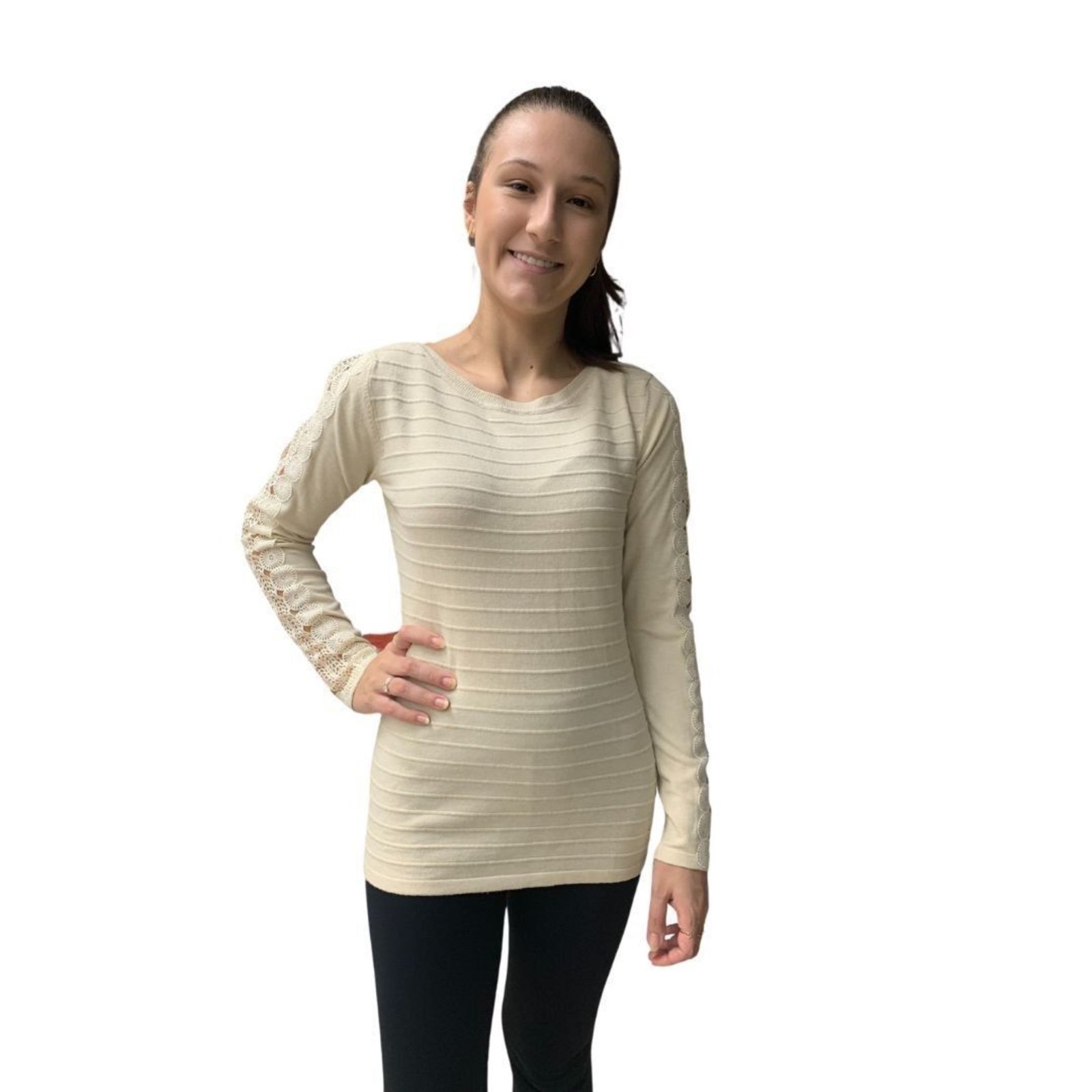 Blusa Alpelo Feminina Modal Guipir Bege 9000026 - Bege - alpelo