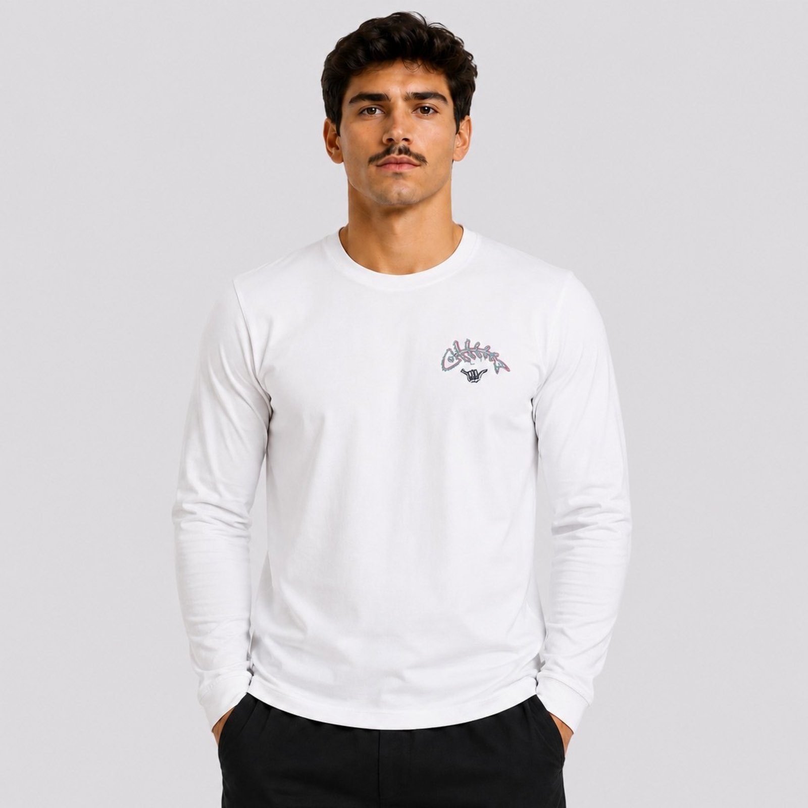 Camiseta Hang Loose Fish Manga Longa Branca