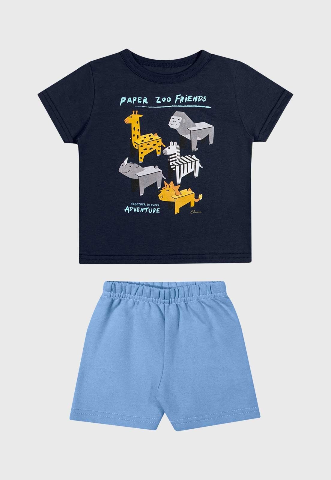 Conjunto Curto Elian Estampa Animais Azul