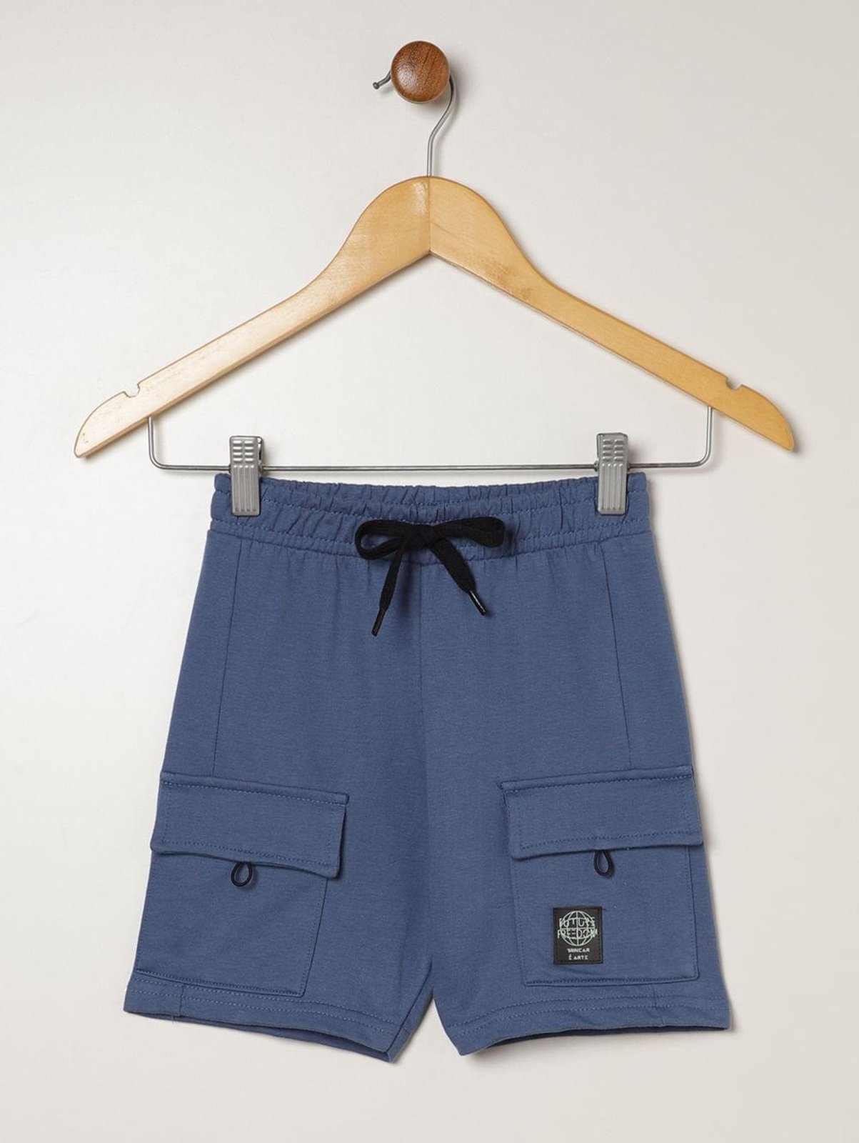 Infantil - Bermuda Moletinho Cargo Para Menino - AZUL