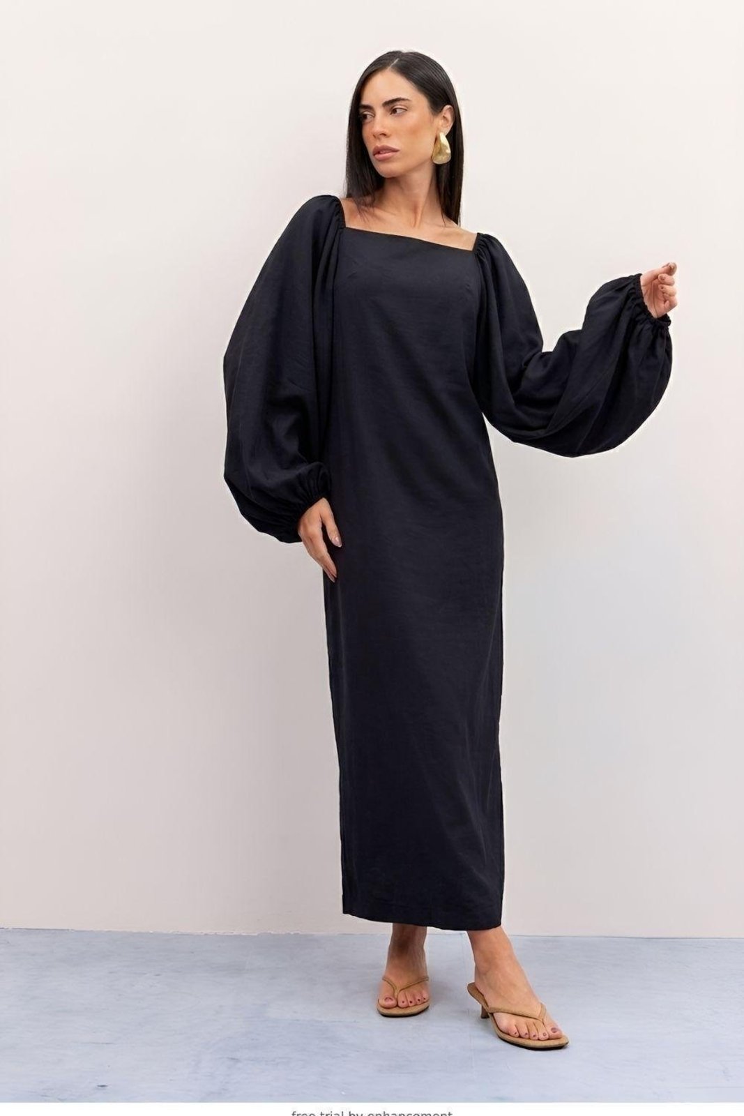Vestido Midi C/ Manga Bufante Ritmi Studio Preto