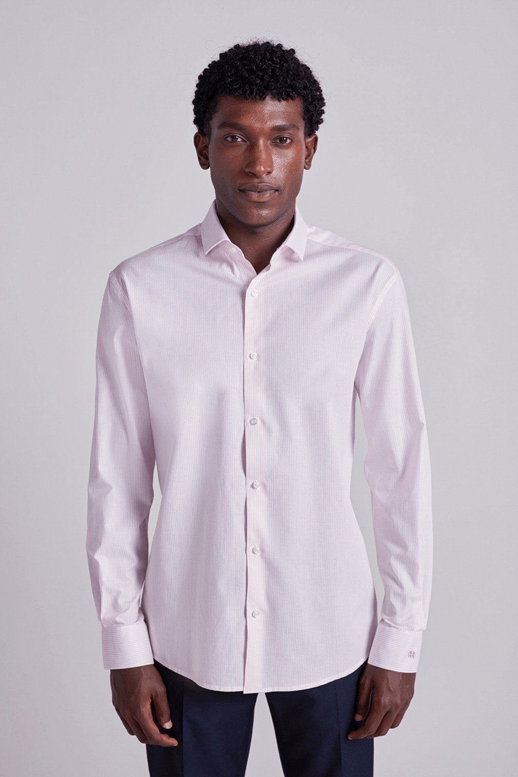 HIGHSTIL Camisa Social Algodão Egípcio Comfort Listrada - Rosa Claro
