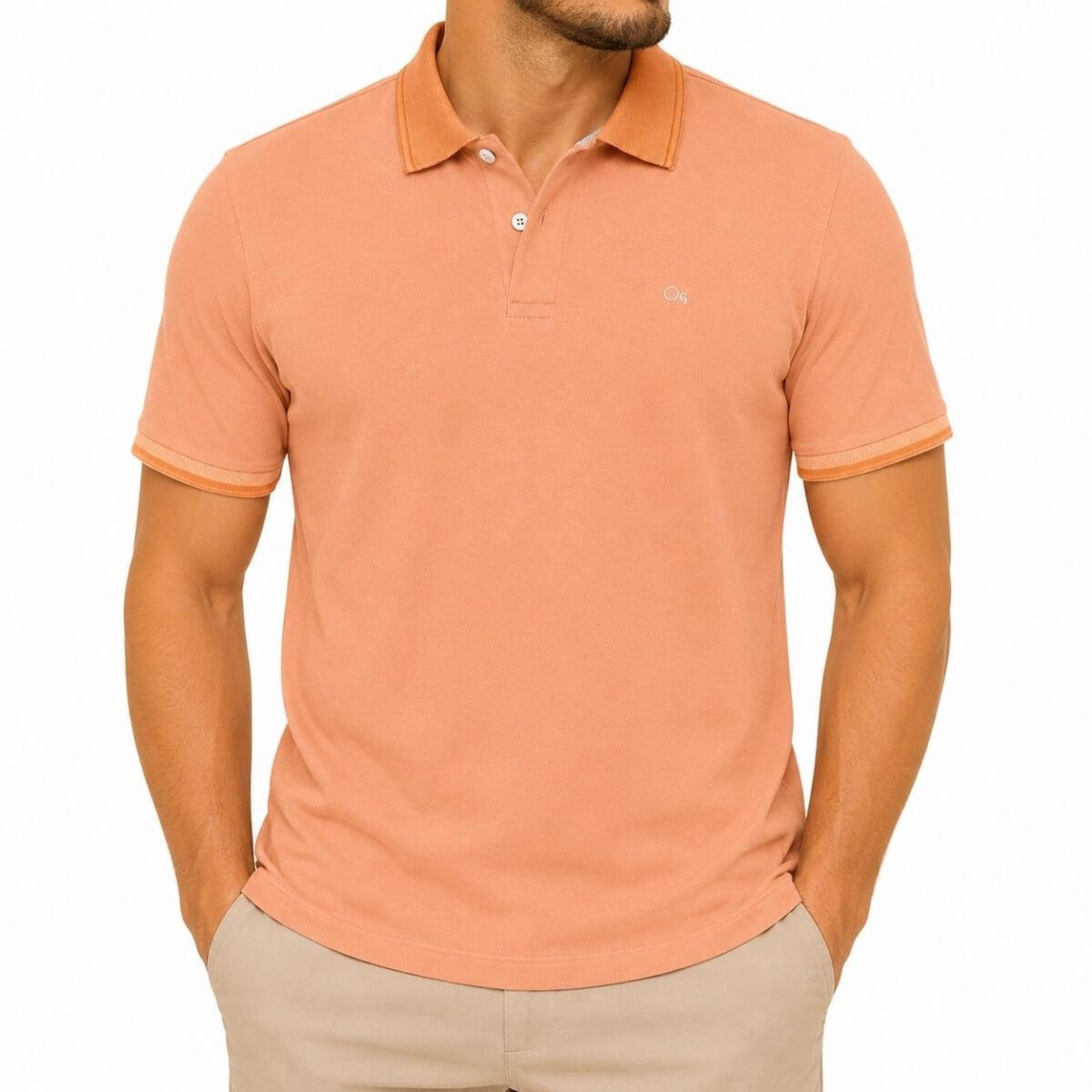 Camisa Polo Slim Manga Curta Masculina Ogochi 007484025 Marrom