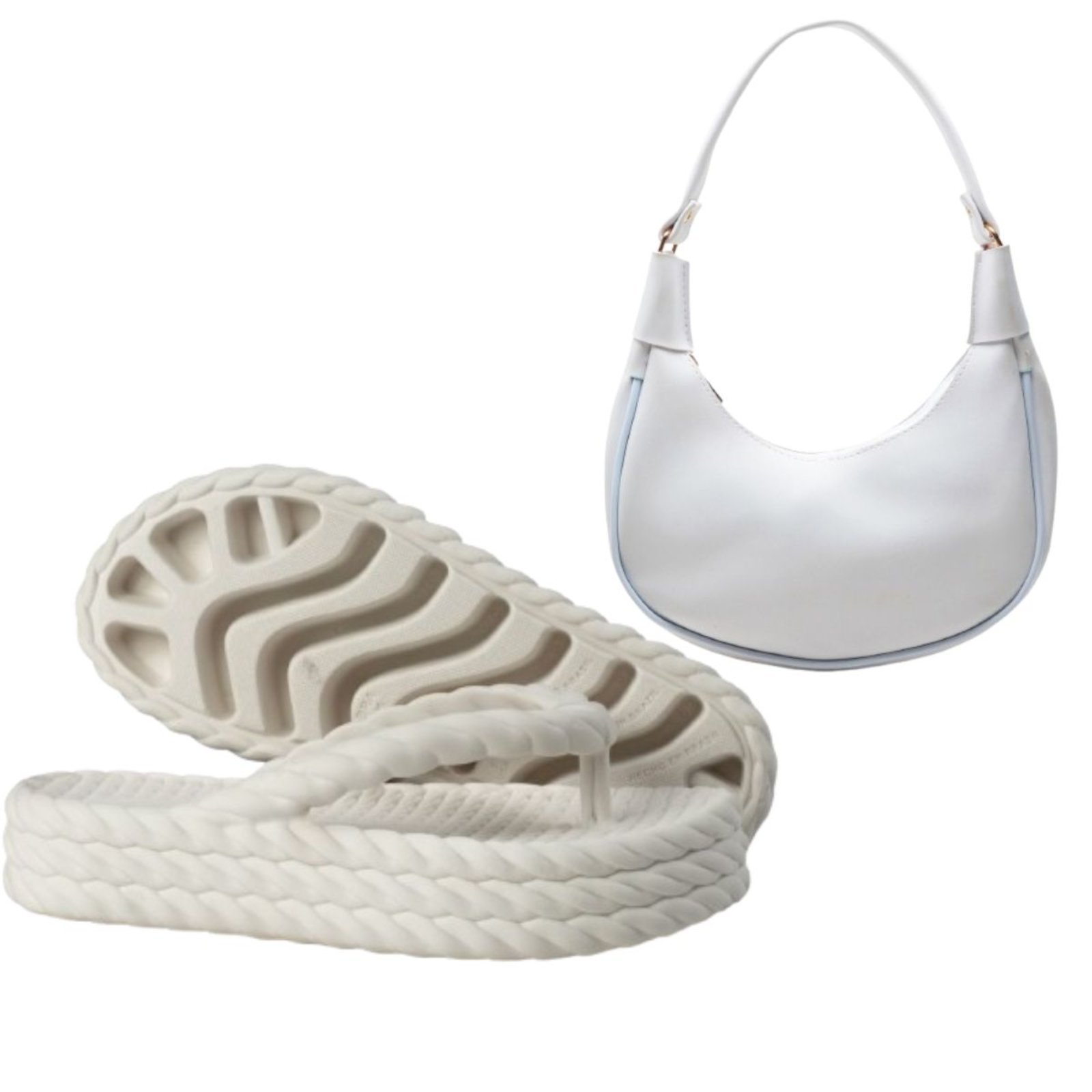 Kit Chinela Feminina Anna Andrade Sandália Casual Flatform De Dedo E Bolsa Ombro Branco