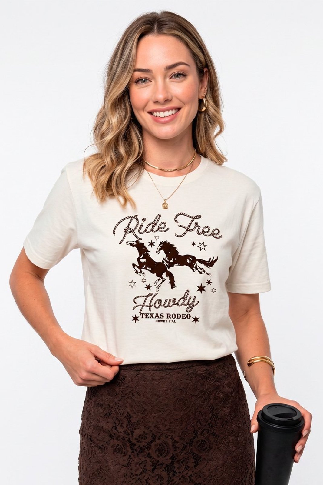 T-shirt Feminina Cianitas Off White Estampa Ride Free