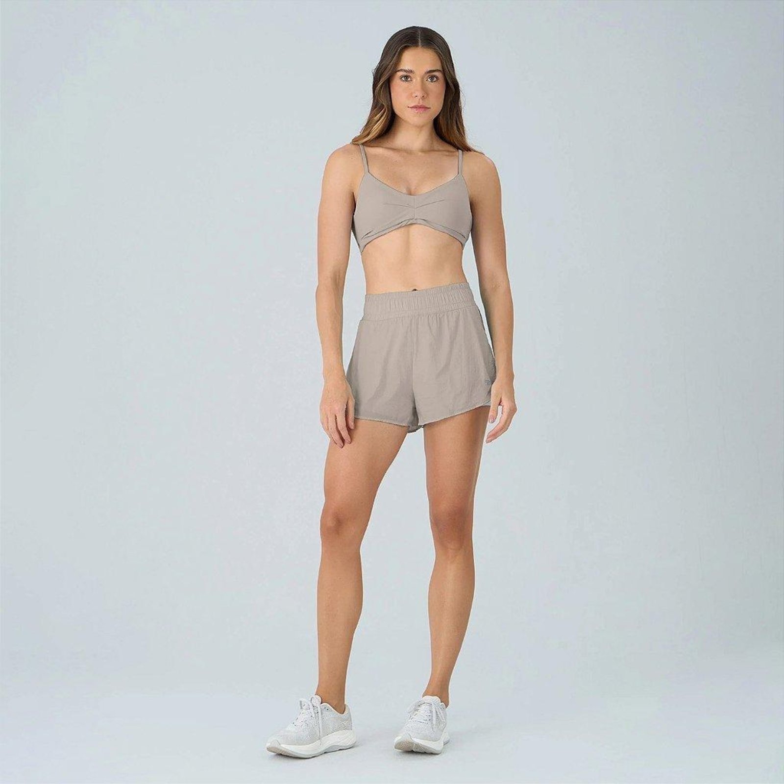 Shorts Alto Giro Sobreposto Eterno OU26 Feminino Bege Frio Bege