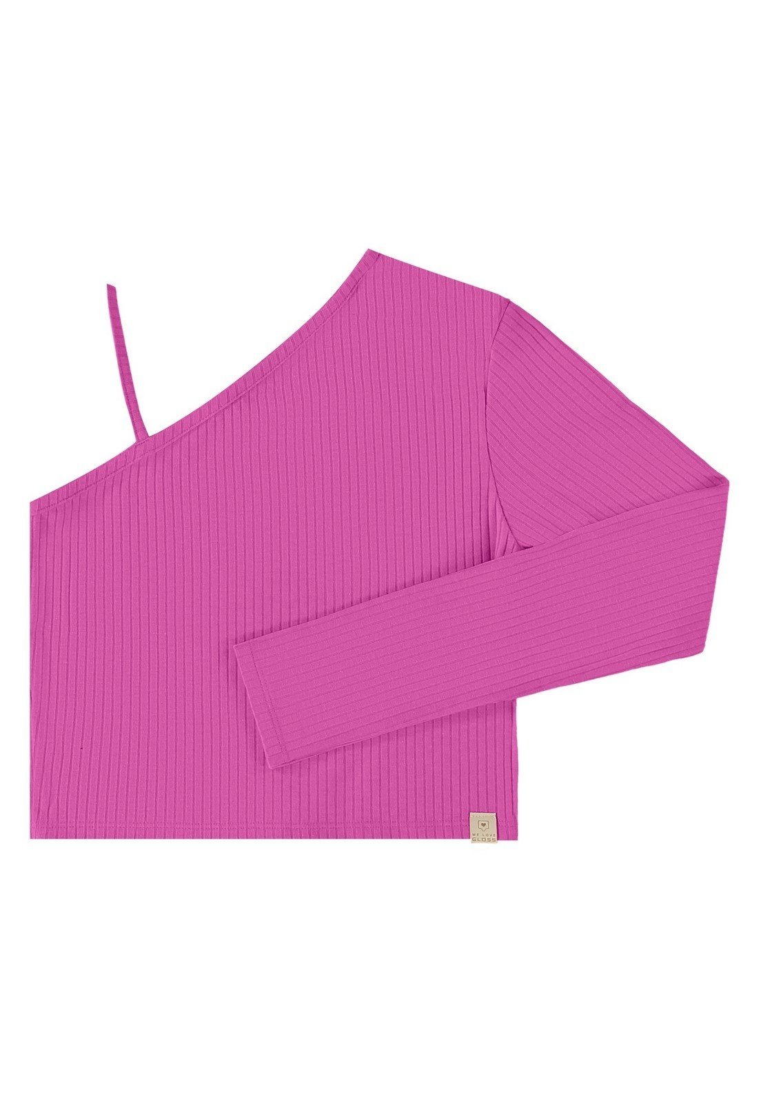 Infantil - Blusa Básica Manga Única em Ribana Canelada Juvenil Gloss Rosa Pink