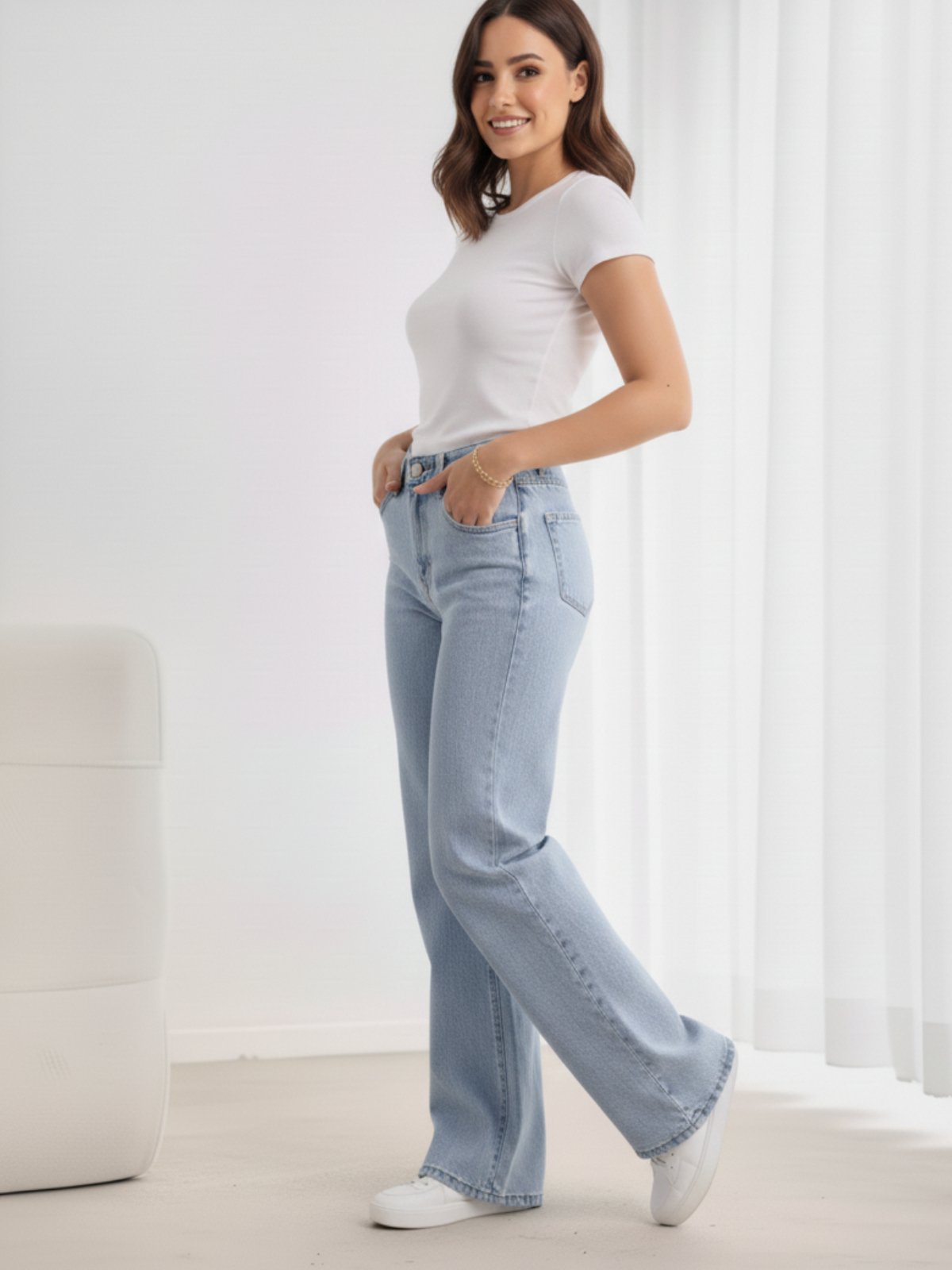 Calça Wide Leg Azul Clara Alpha Estilo Street e Caimento Impecável