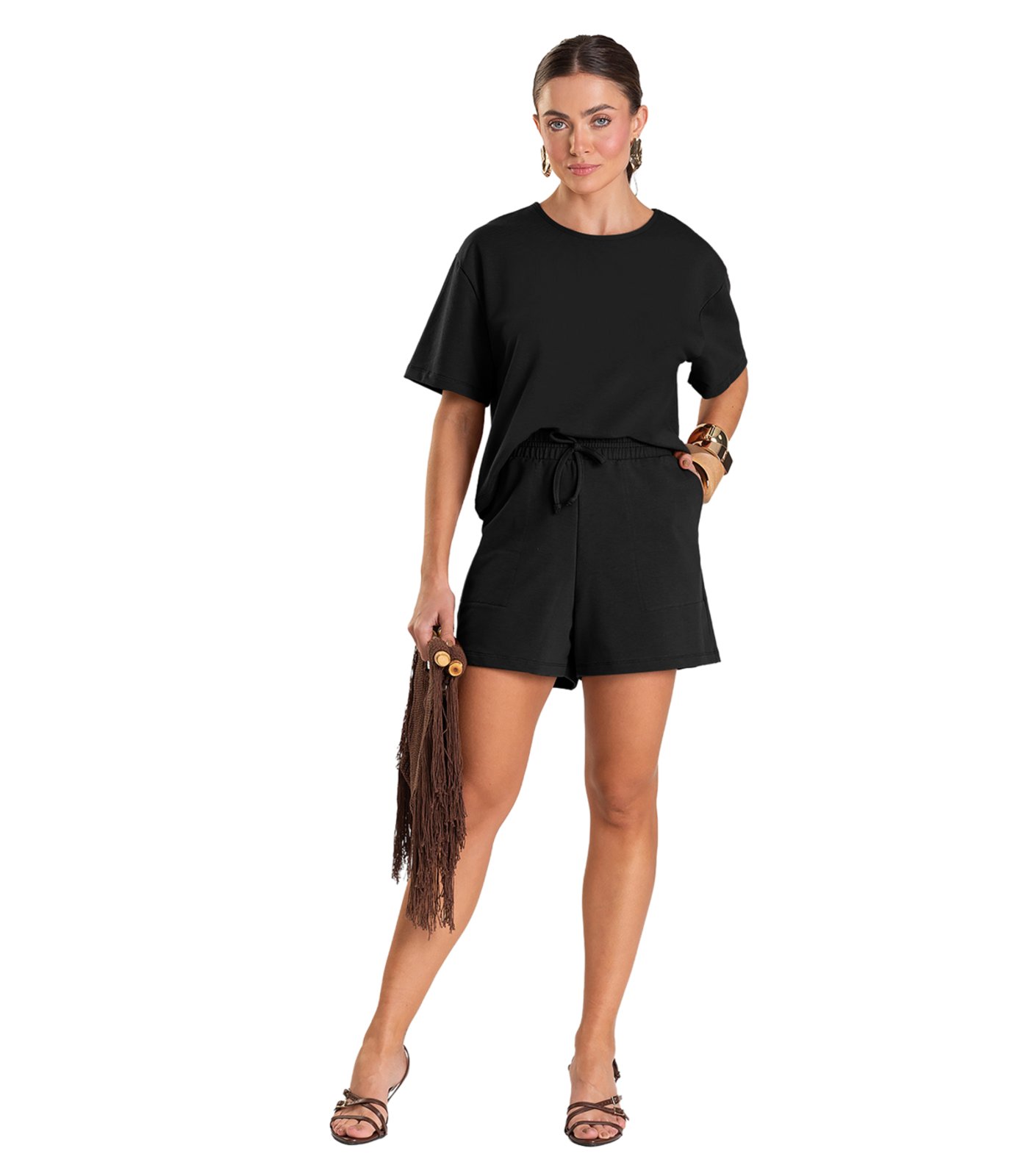 Conjunto Feminino Blusa Com Shorts Dianna Preto