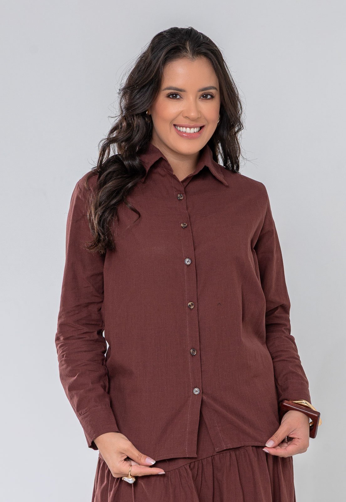 Camisa Aura Samy Algodão Marrom