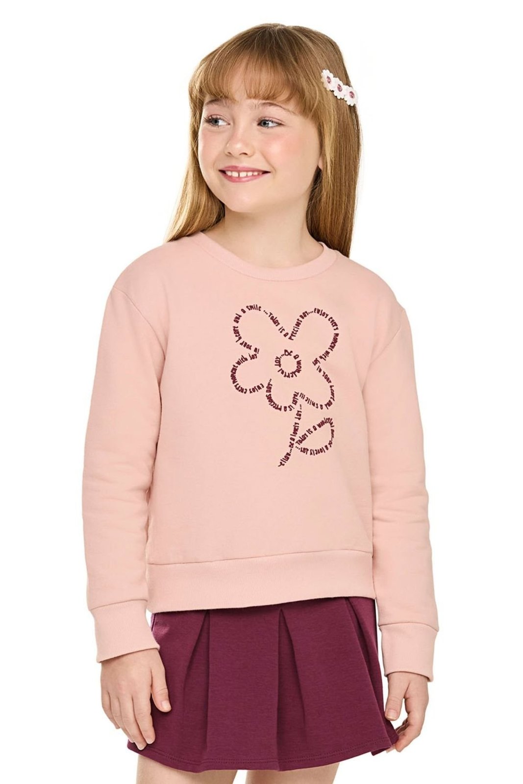 Infantil - Conjunto Menina Moletom Flor Elian Rosa Claro