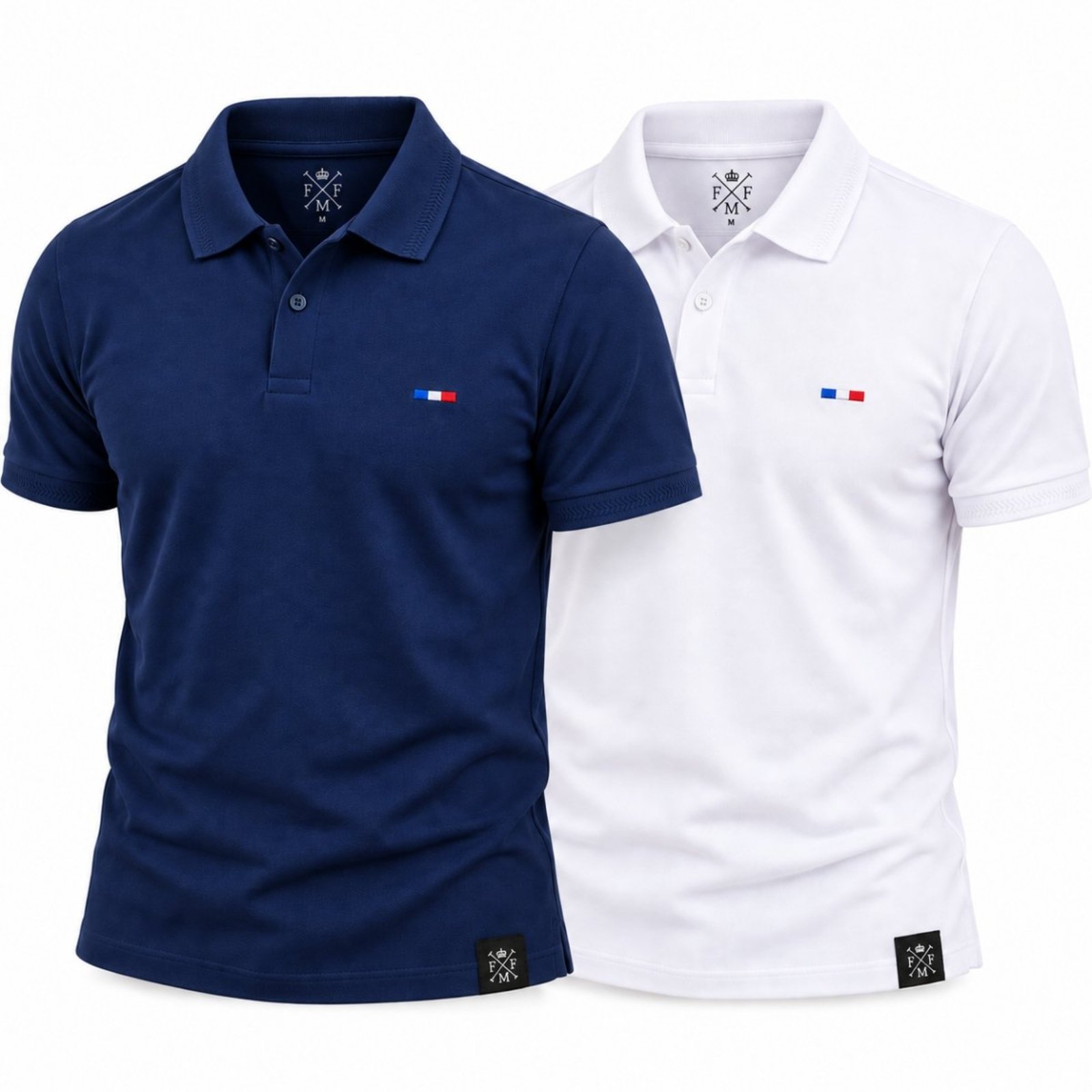 Kit 2 Camisas Polo Masculinas FMF Bordado França Casual Marinho