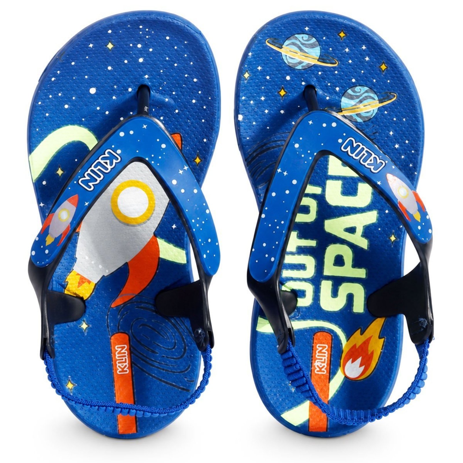 Infantil - Chinelo Masculino Klin Acqua Print Space Azul com Elástico de Segurança