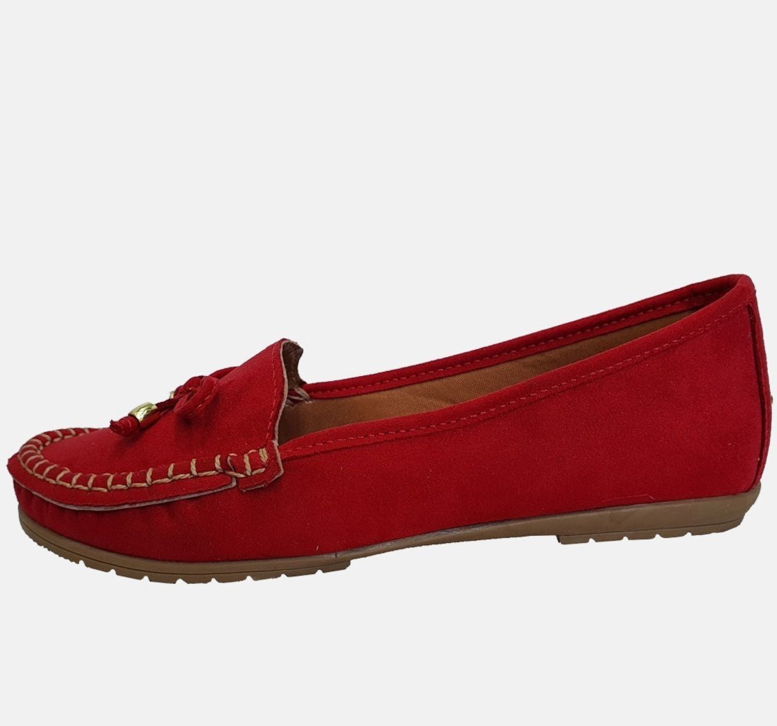 Sapatilha Mocassim Moda Pé Costurado À Mão Conforto Cor Vermelho
