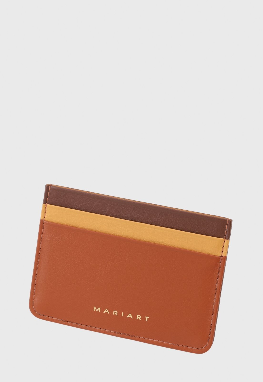 Vista 2 Porta-Cartão Couro Mariart Fruto Terracota Dourada Mariart caramelo