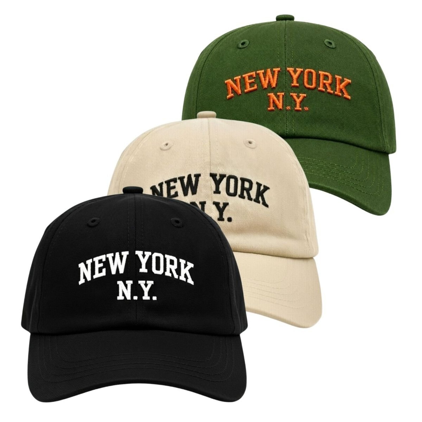 Kit 3 Bonés Aba Curva 6 Paineis com Ajuste Confortável Bordado New York