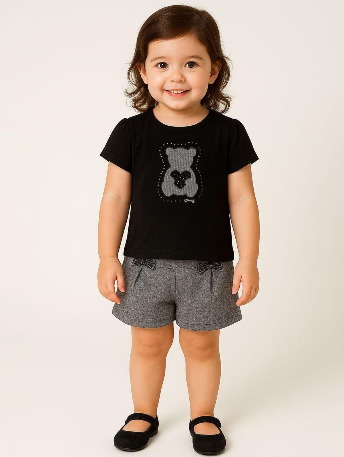 Infantil - Conjunto Curto Anarruga Para Menina - PRETO
