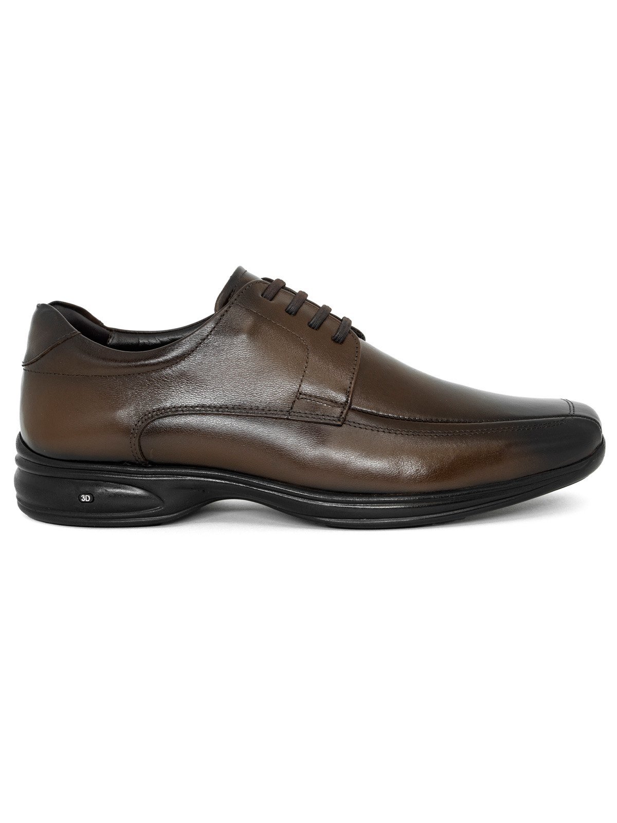 Sapato Social Jota Pe 3D Cadarço Couro Confortável Marrom Dark Brown