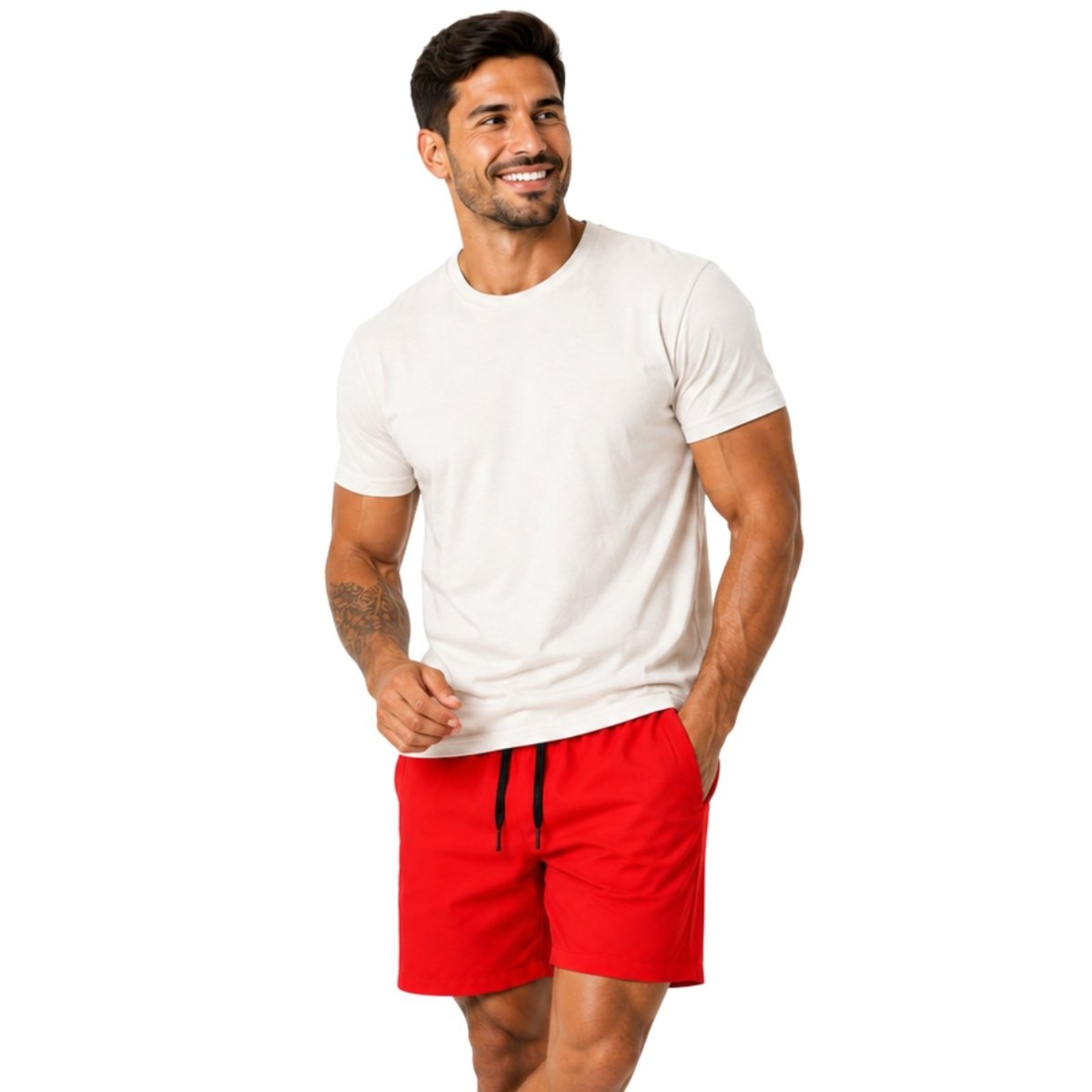 Conjunto Masculino Camiseta Lisa Algodão e Short Tactel Leve