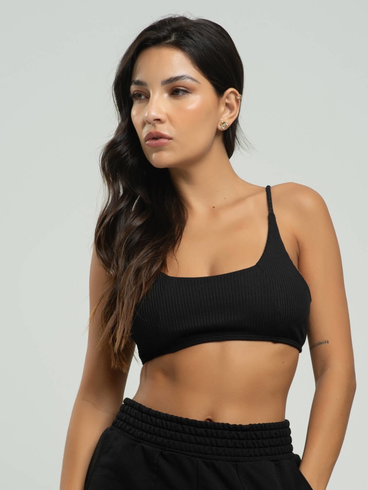 Top Faixa Canelado Feminino Alcinha Moda Casual Vicbela Preto