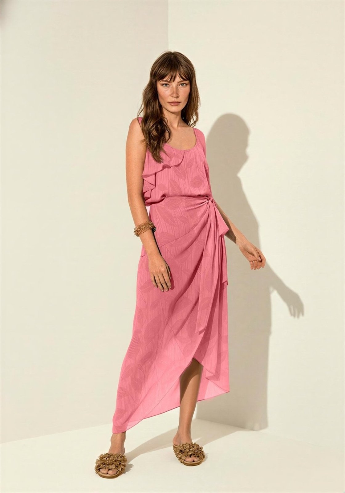 Blusa De Alças Finas Estampada Com Babado Lateral