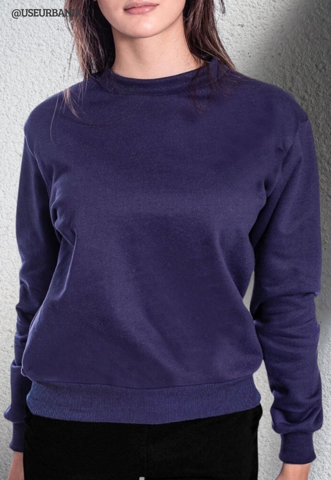 Blusa de Frio Moletom Flanelado Liso Gola Redonda Moleton Clássico Gola Careca Casaco Blusão Premium Azul Marinho