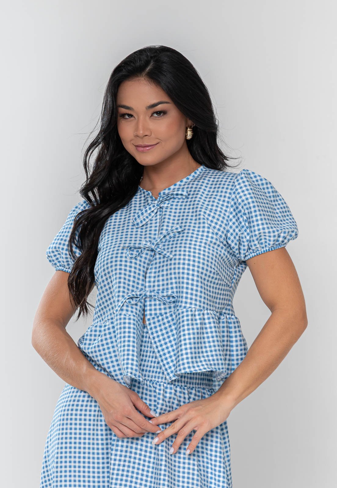 Blusa Aura Dora Xadrez Vichy Azul