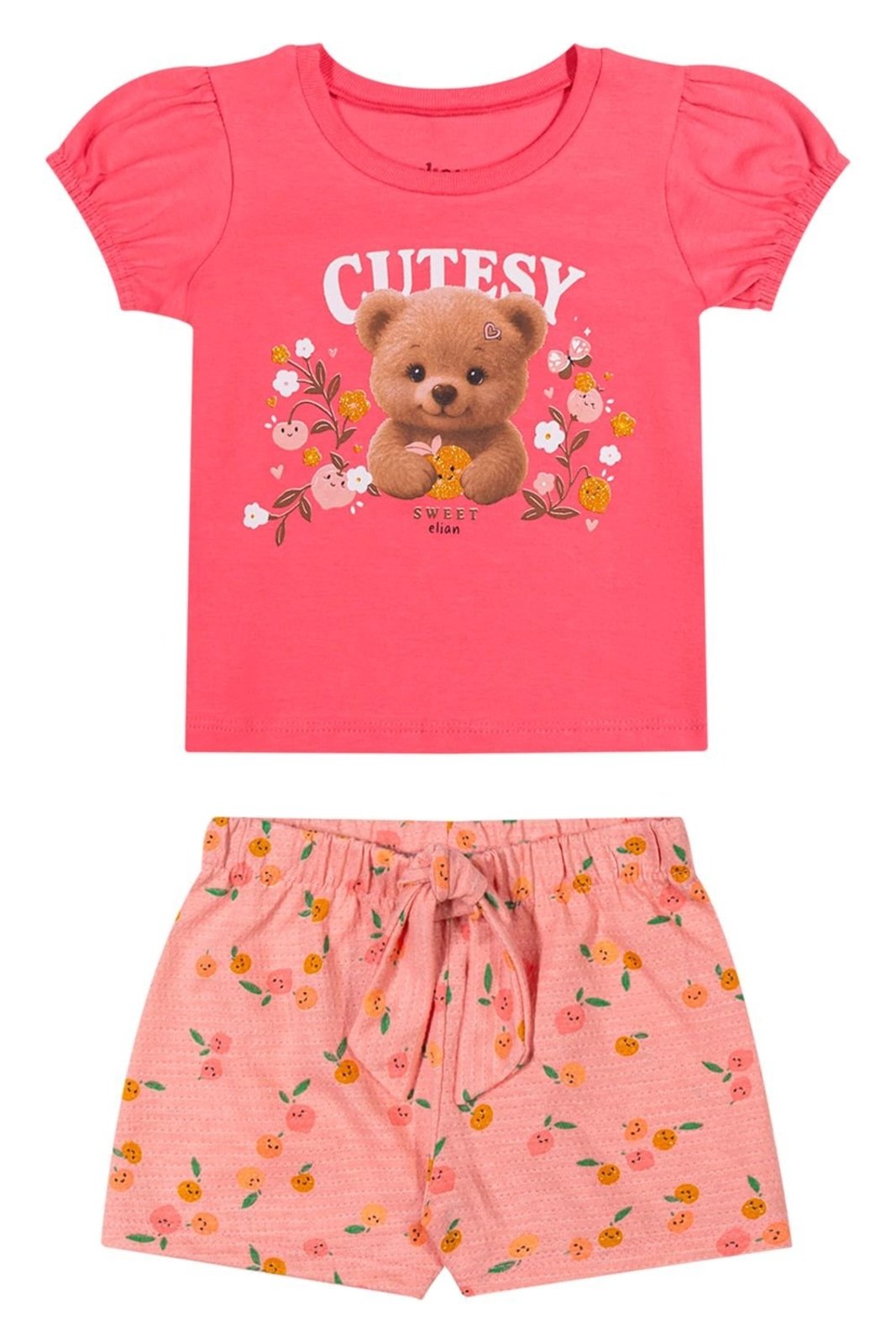Infantil - Conjunto Menina Ursinho Glitter Elian Coral