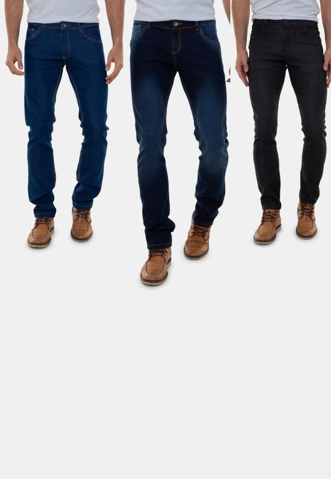 Kit 3 Calças Jeans Masculinas Lavagens Diferentes Premium Escura Azul Americana