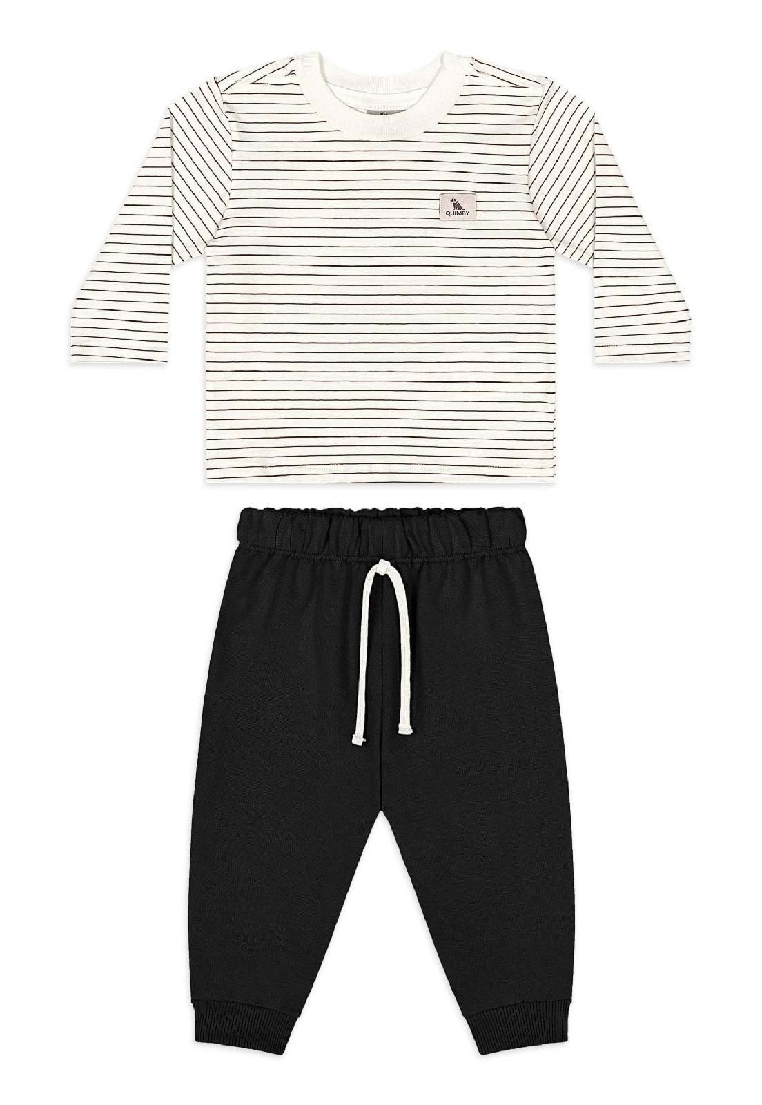 Infantil - Conjunto Menino Camiseta Calça Quimby Branco