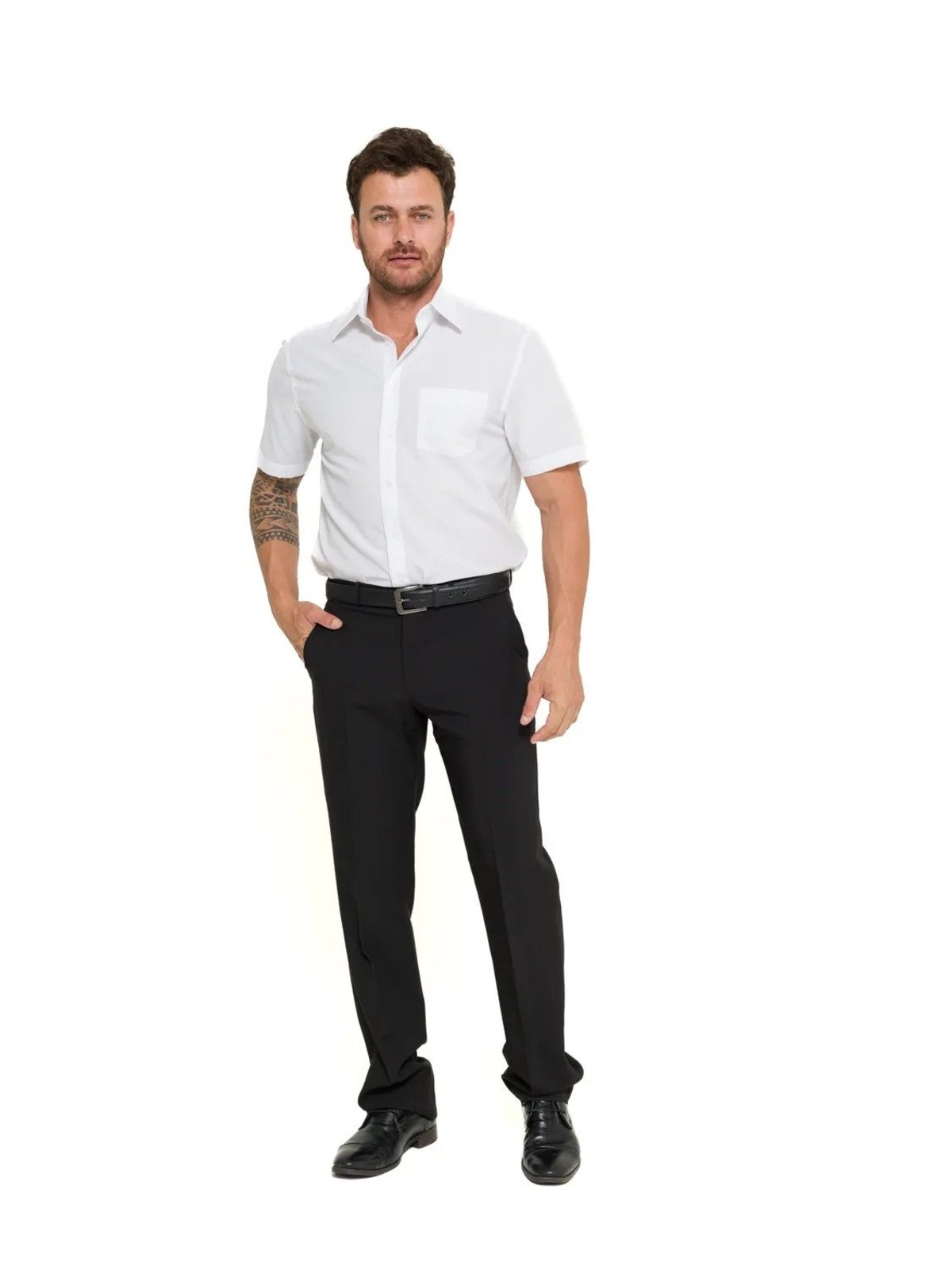 Camisa Social Olimpo Lisa com Bolso Manga Curta Branca