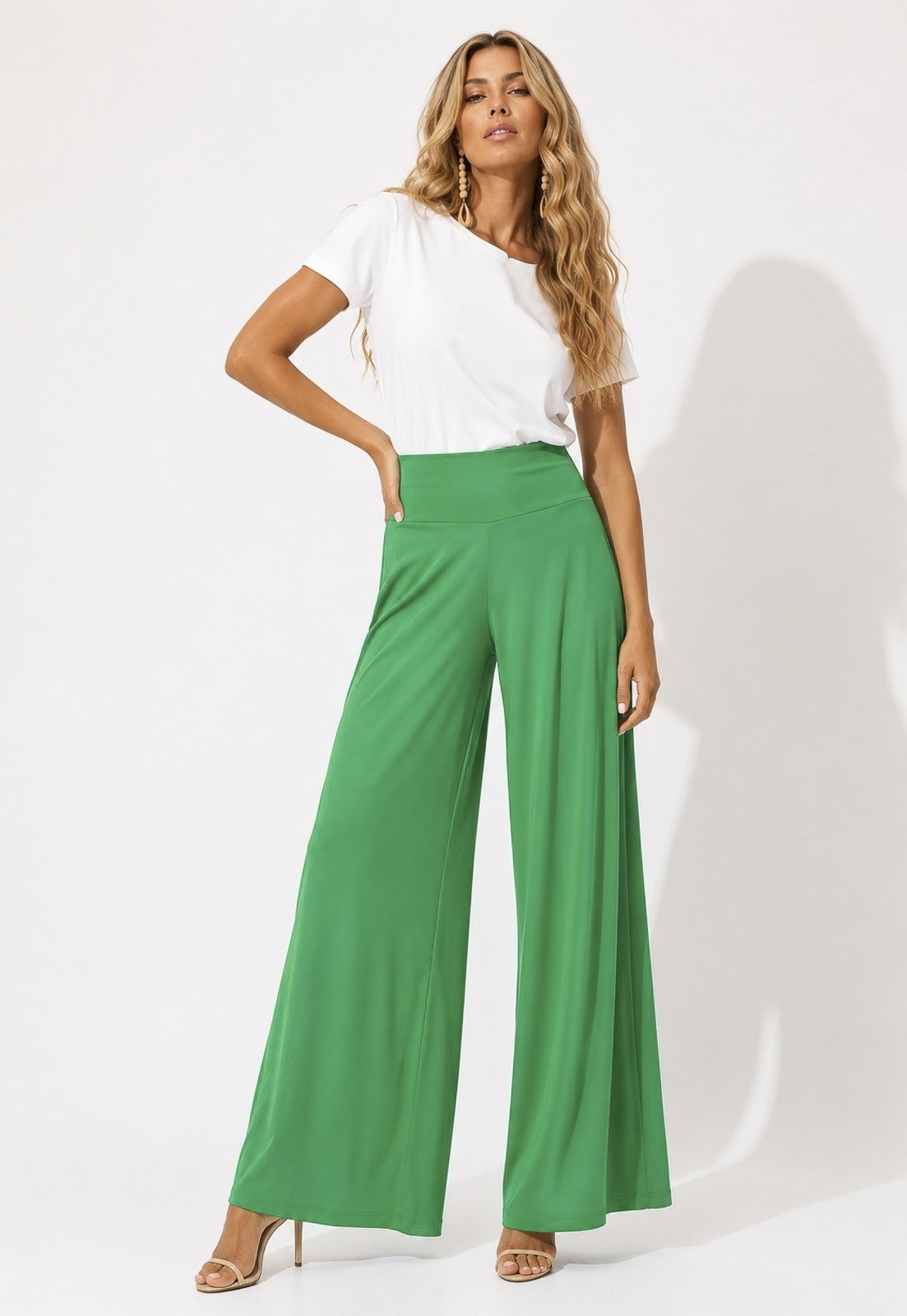 Calça CabanaFree Pantalona Ampla Malha com Bolso Lateral Verde
