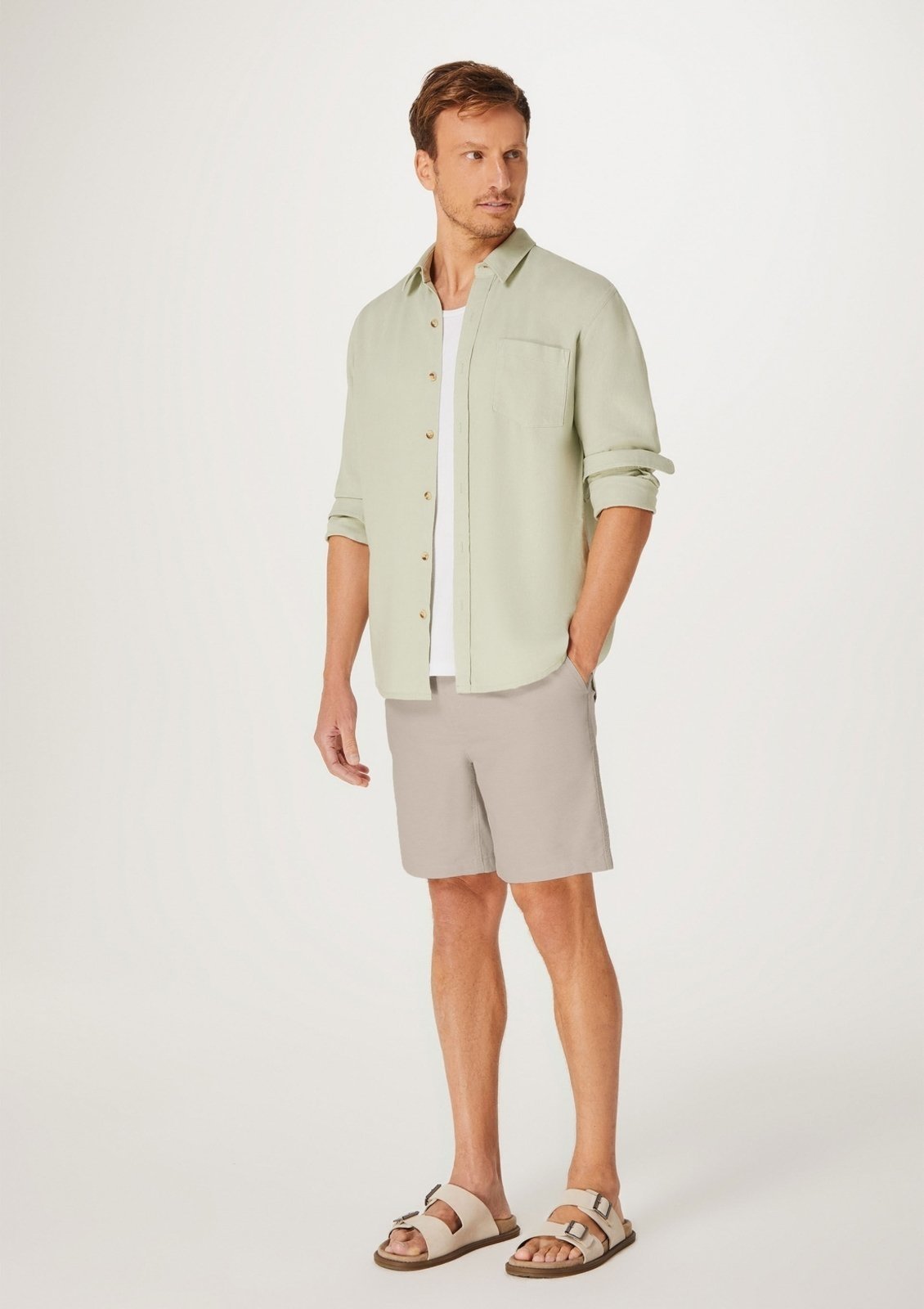 Bermuda Masculina Reta Fio Tinto - Cinza