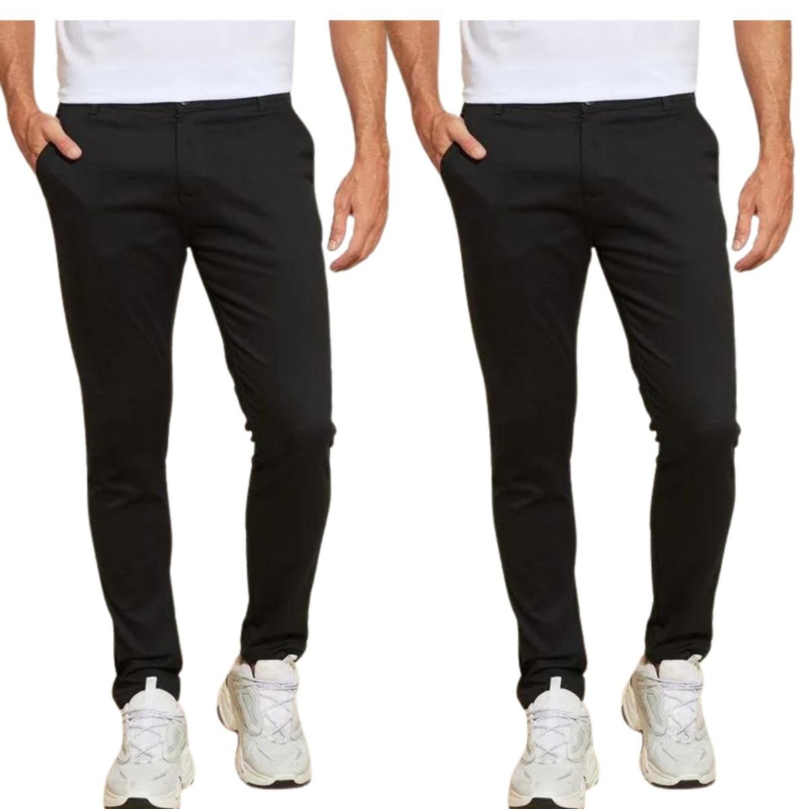 Kit 2 Calças Vih Triny de Sarja Chino Com Bolso Traseiro Embutido Alfaiataria Skinny Preto