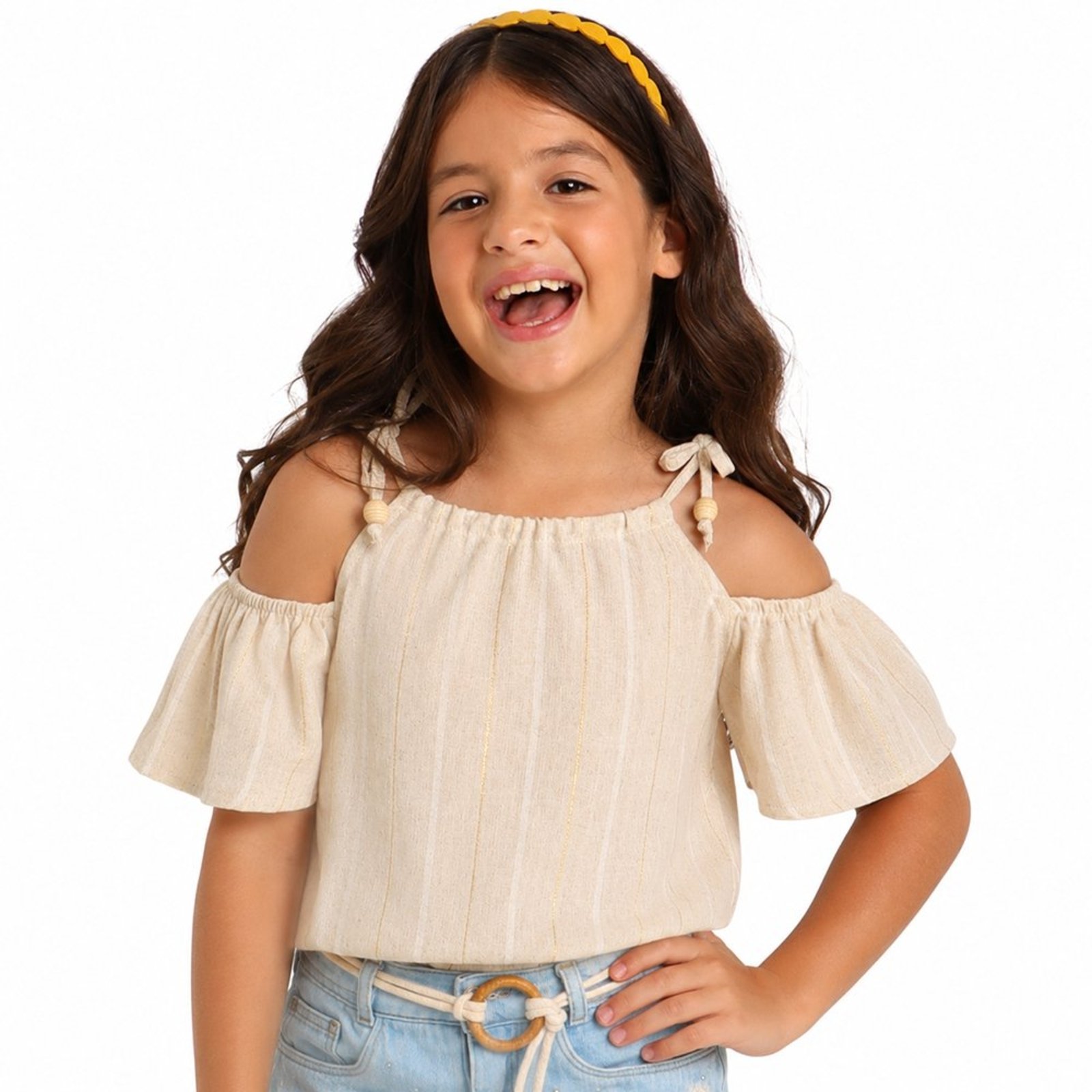 Infantil - Blusinha Juvenil Look Jeans Bata Listrada Natural