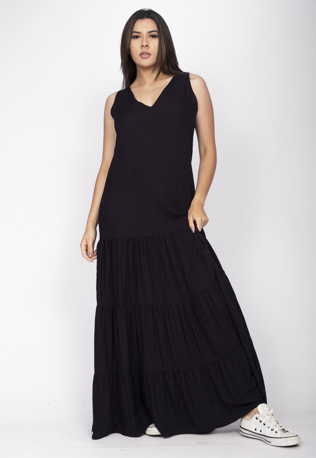 Vista 2 Vestido Aurora Longo Amazonia Vital Viscose preto Amazonia Vital preto