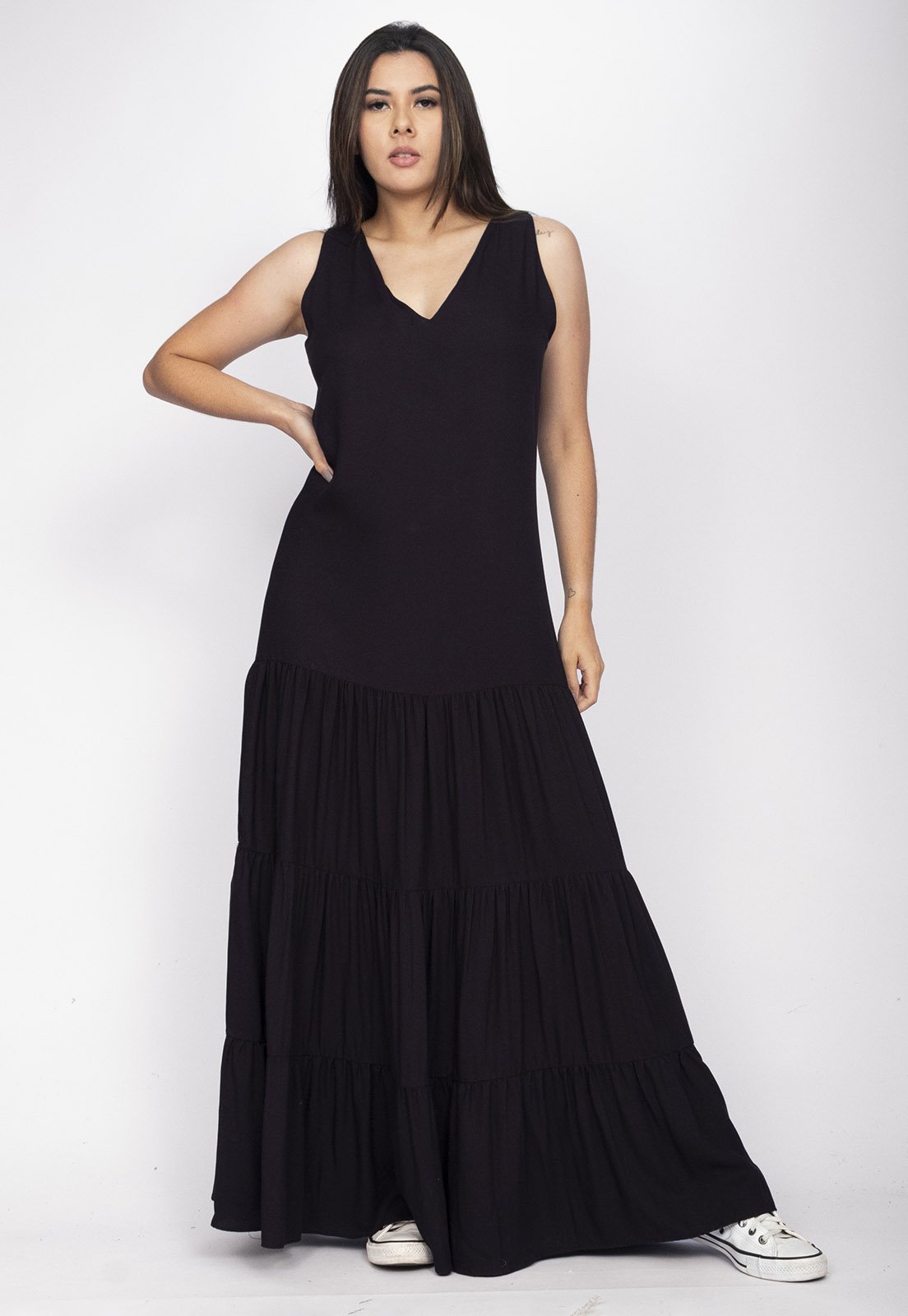 Vista 3 Vestido Aurora Longo Amazonia Vital Viscose preto Amazonia Vital preto