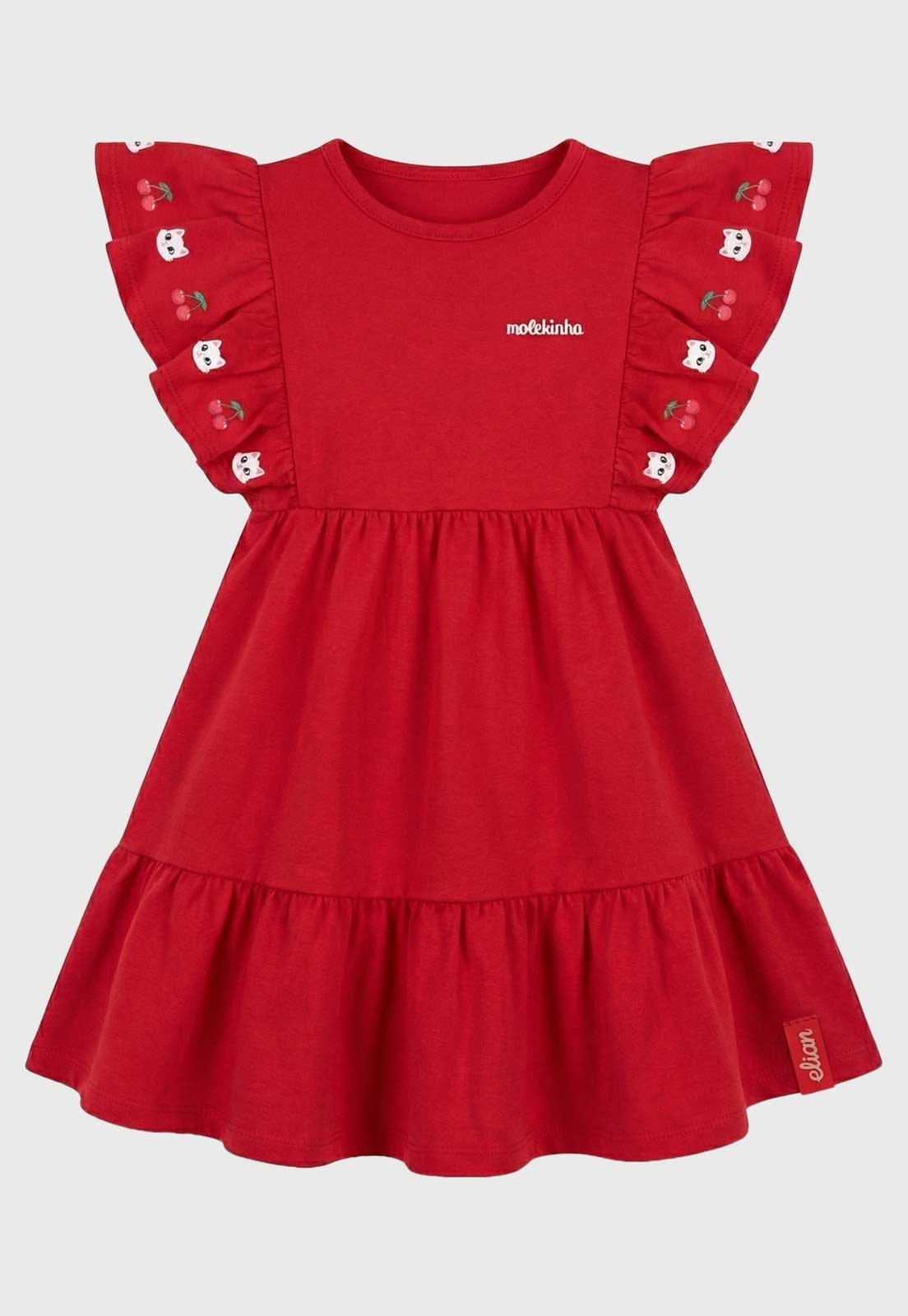 Infantil - Vestido Elian Manga Bufante Vermelho