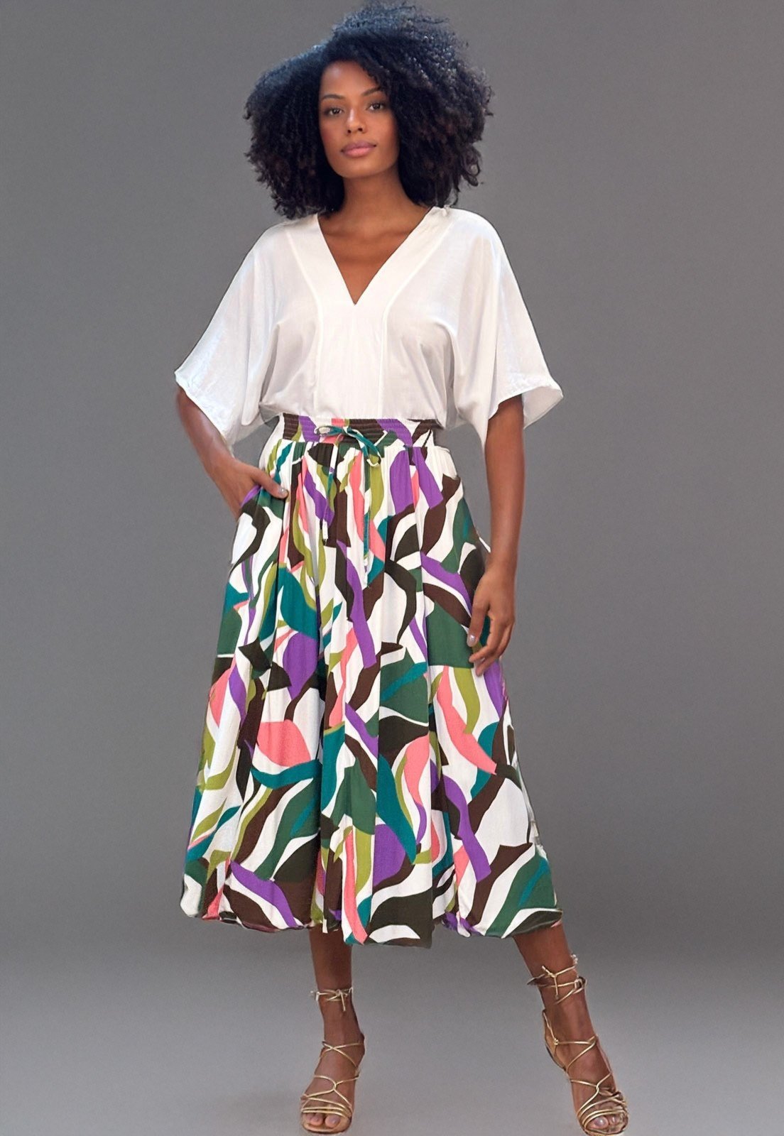Saia Amazonia Vital Longa Viscose Estampa Encanto Botânico