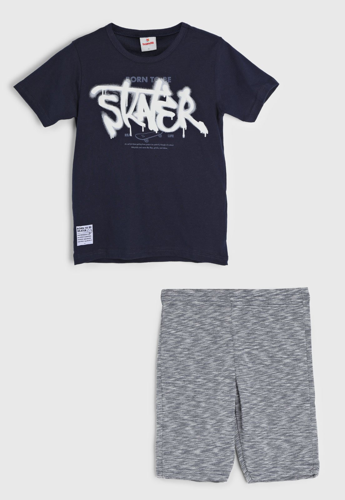 Infantil – Conjunto 2pçs Manga Curta Brandili Skater Azul-Marinho