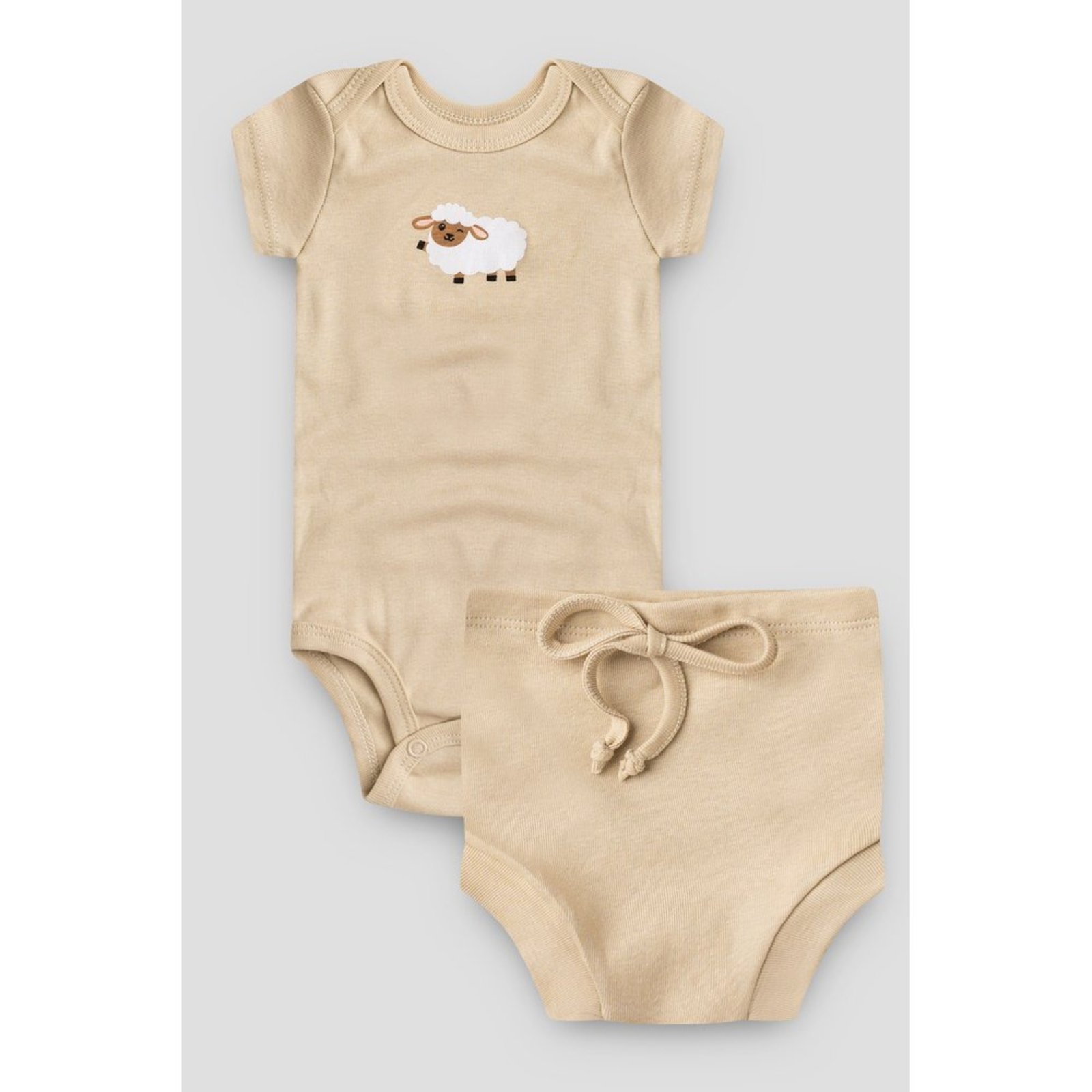 Infantil - Conjunto Body Curto e Tapa Fralda do Papai Areia Ovelha