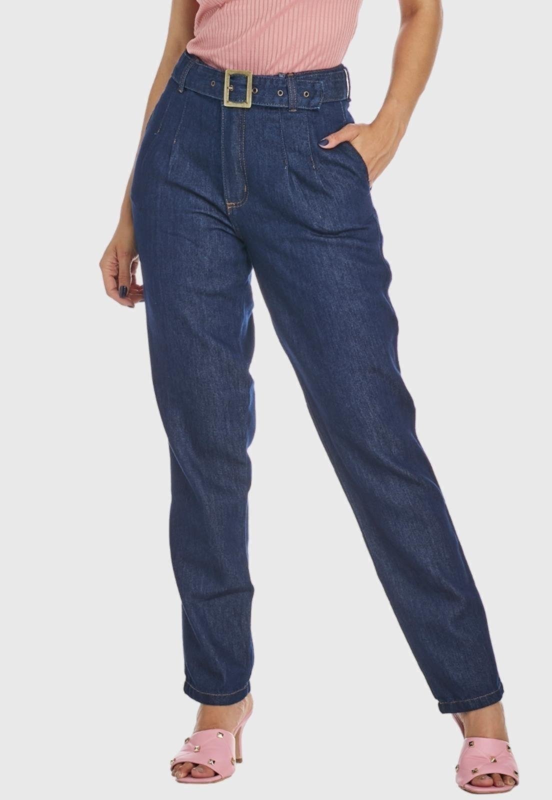 Calça Jeans HNO Jeans Reta Classic c/ Cinto Azul Marinho