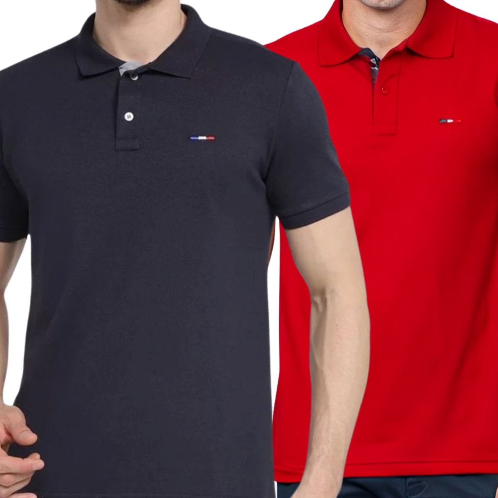 Kit 2 Polos Masculina Básicas Preto e Vermelho Bordado França